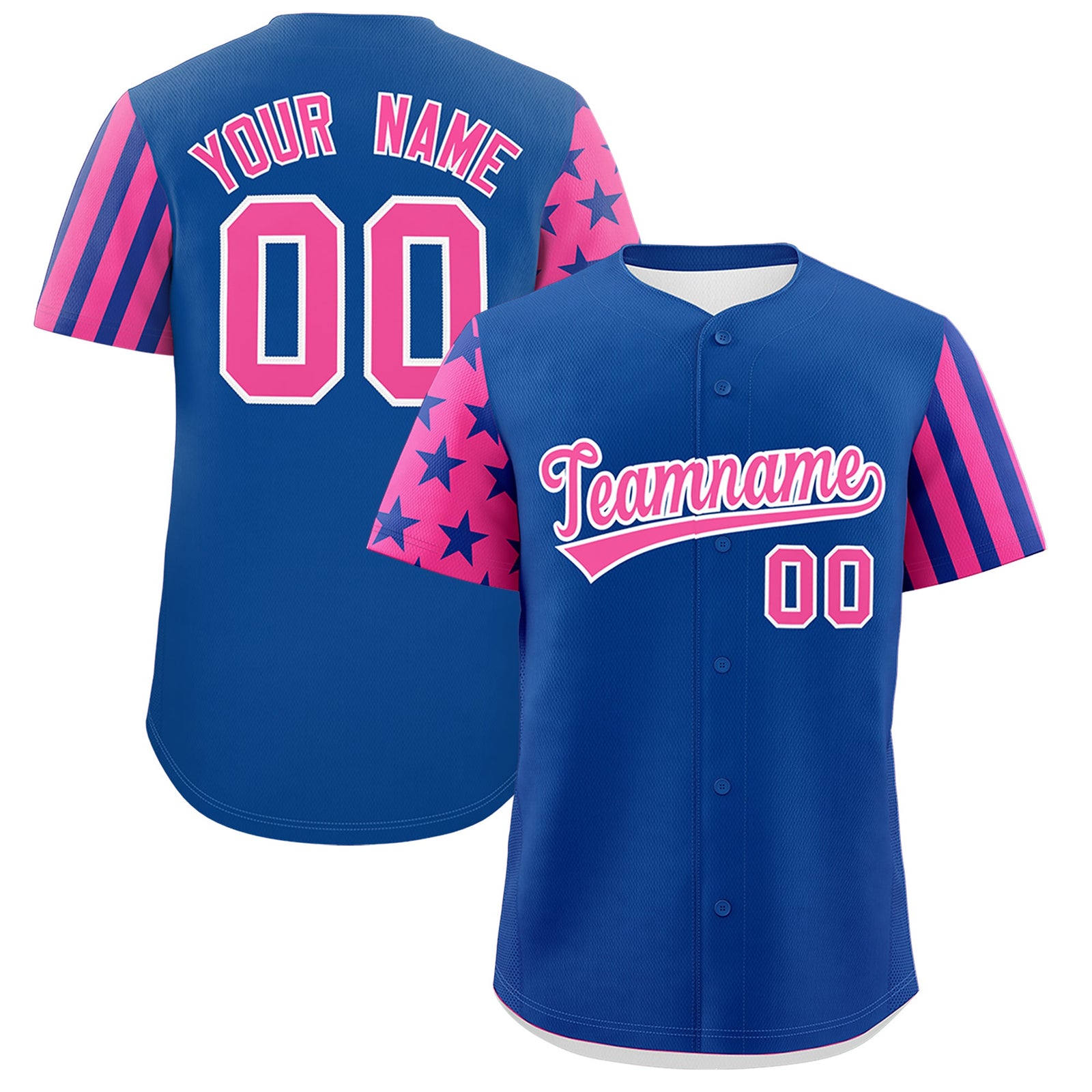 Custom Royal Blue Pink American Flag Raglan Sleeves Baseball Jersey| KXKSHOP
