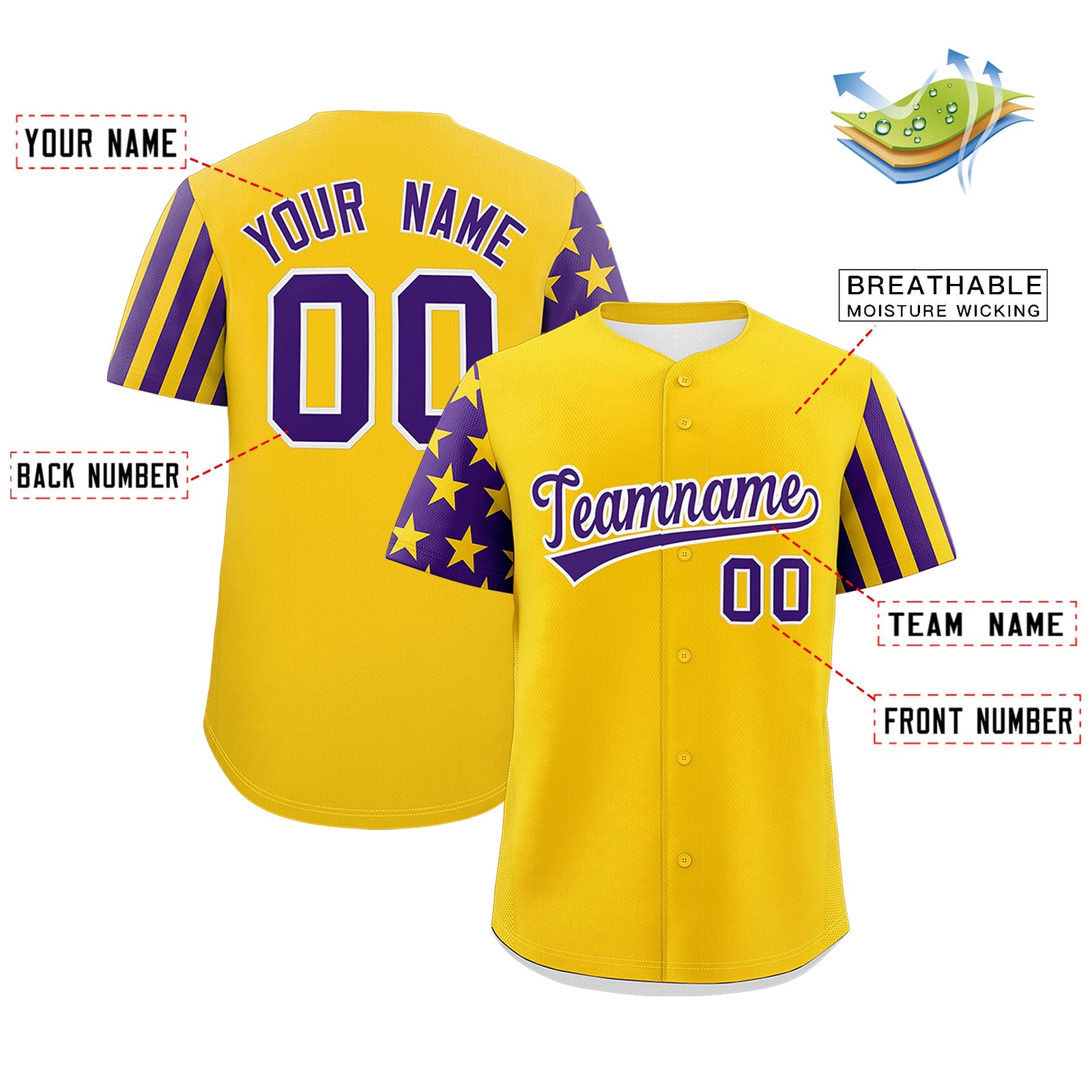 Custom Gold Purple American Flag Raglan Sleeves Baseball Jersey| KXKSHOP