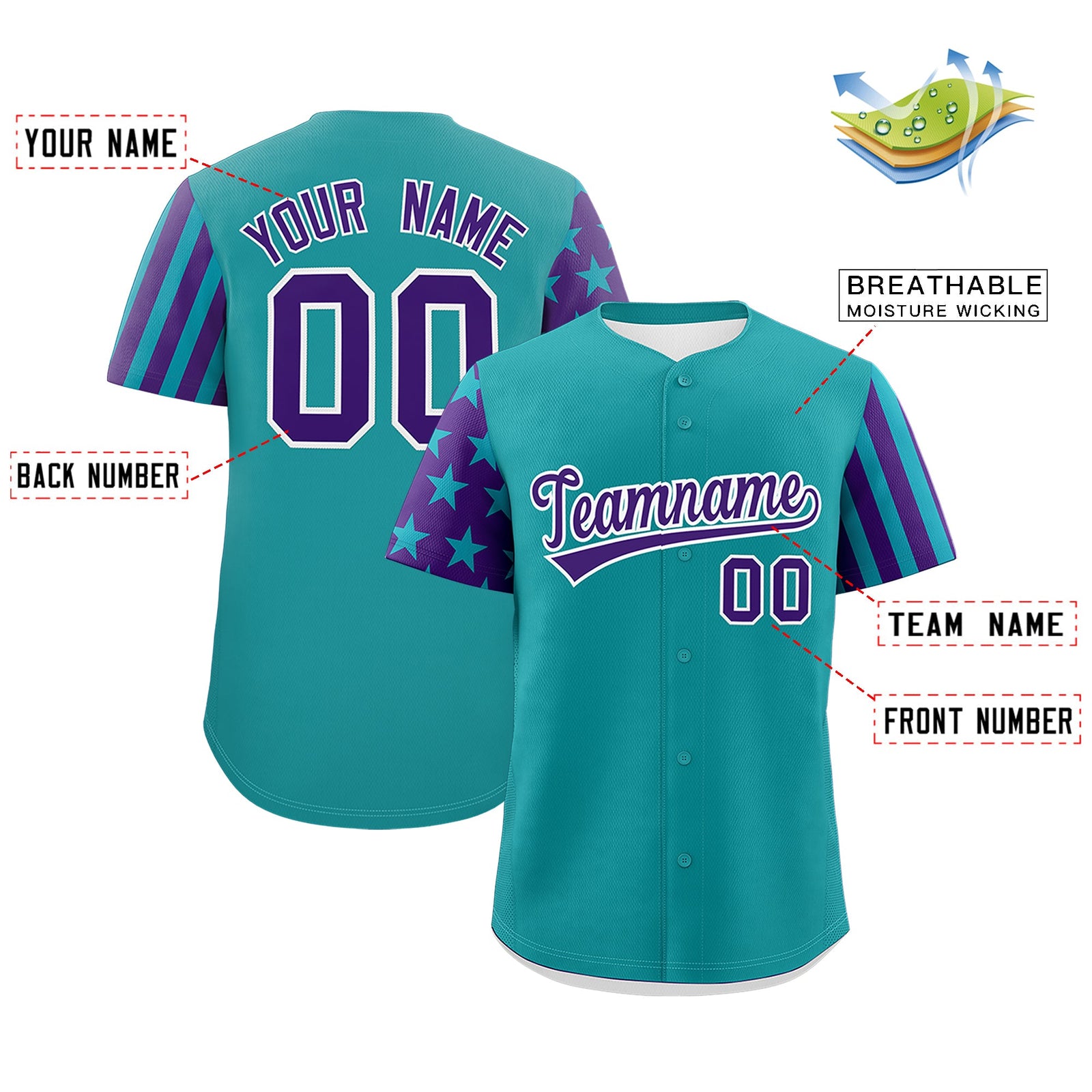 Custom Teal Purple American Flag Raglan Sleeves Baseball Jersey| KXKSHOP