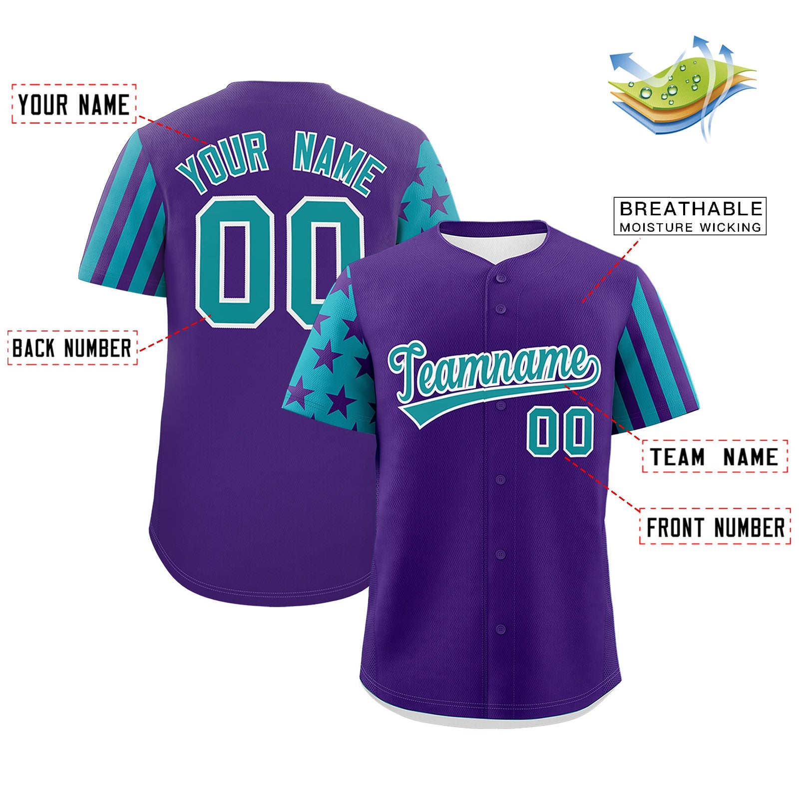 Custom Purple Teal American Flag Raglan Sleeves Baseball Jersey| KXKSHOP