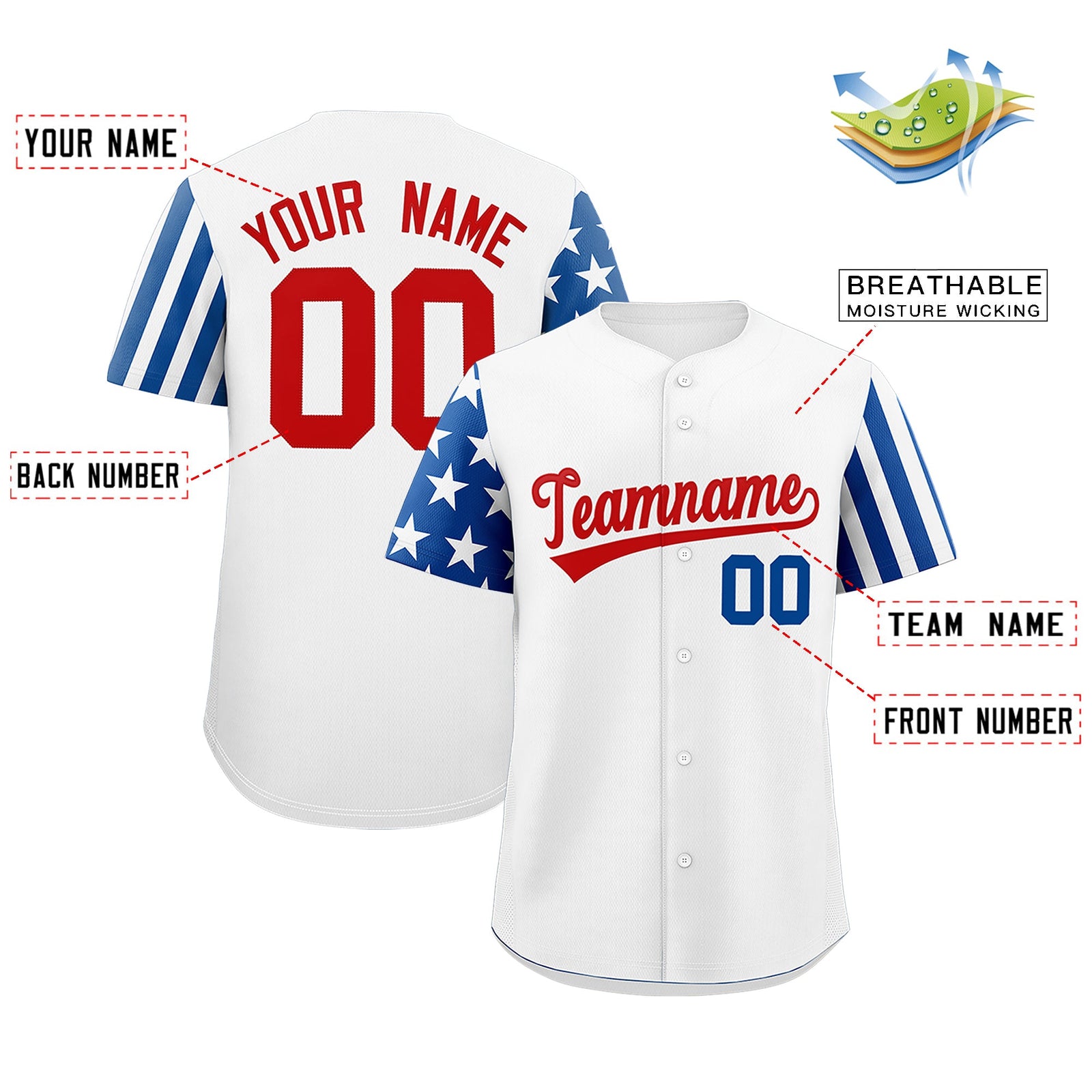 Custom White Royal Blue Red American Flag Raglan Sleeves Baseball Jersey| KXKSHOP