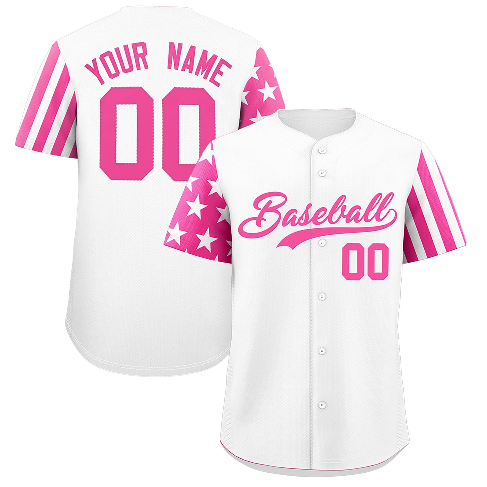 Custom White Pink American Flag Raglan Sleeves Baseball Jersey| KXKSHOP