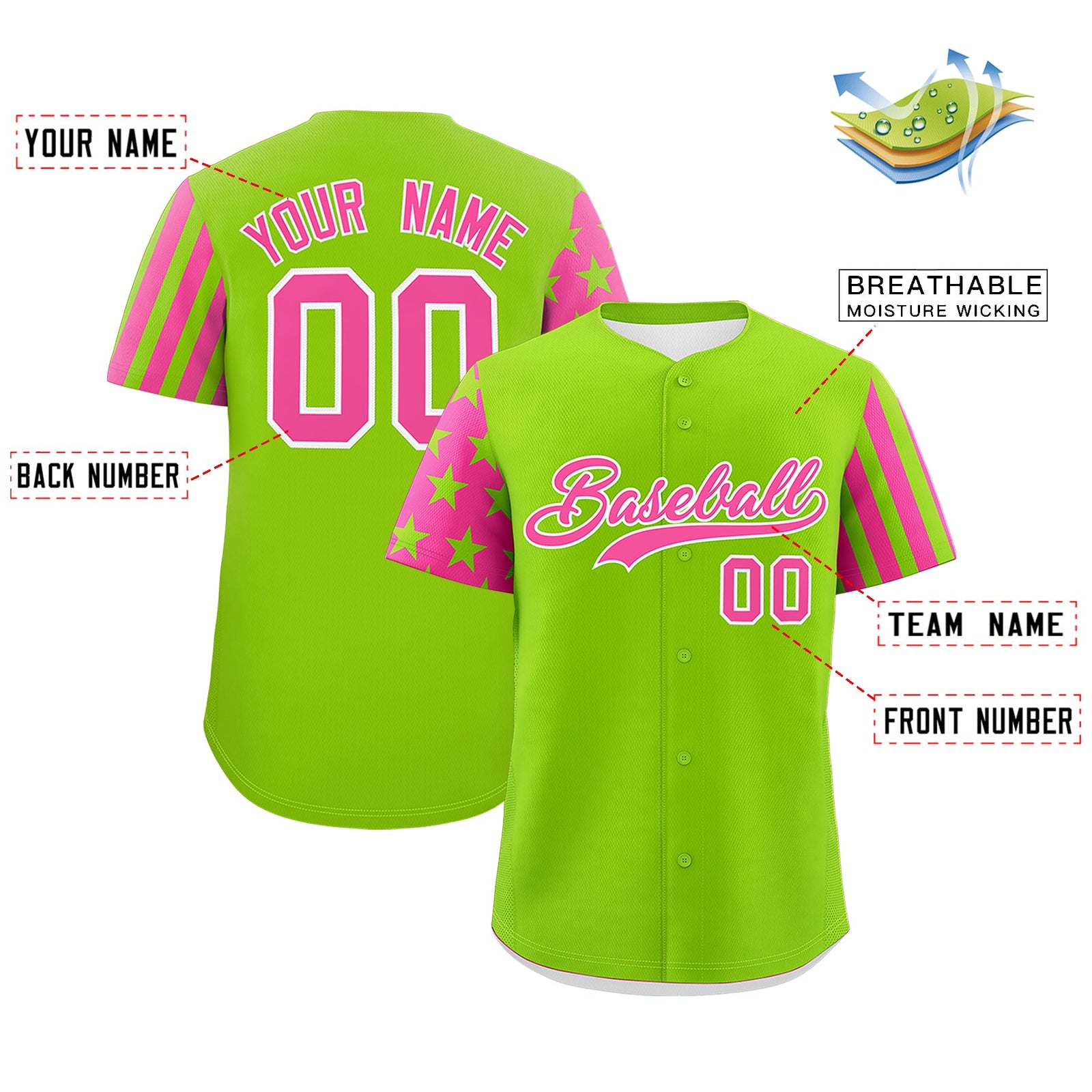 Custom Neon Green Pink American Flag Raglan Sleeves Baseball Jersey| KXKSHOP