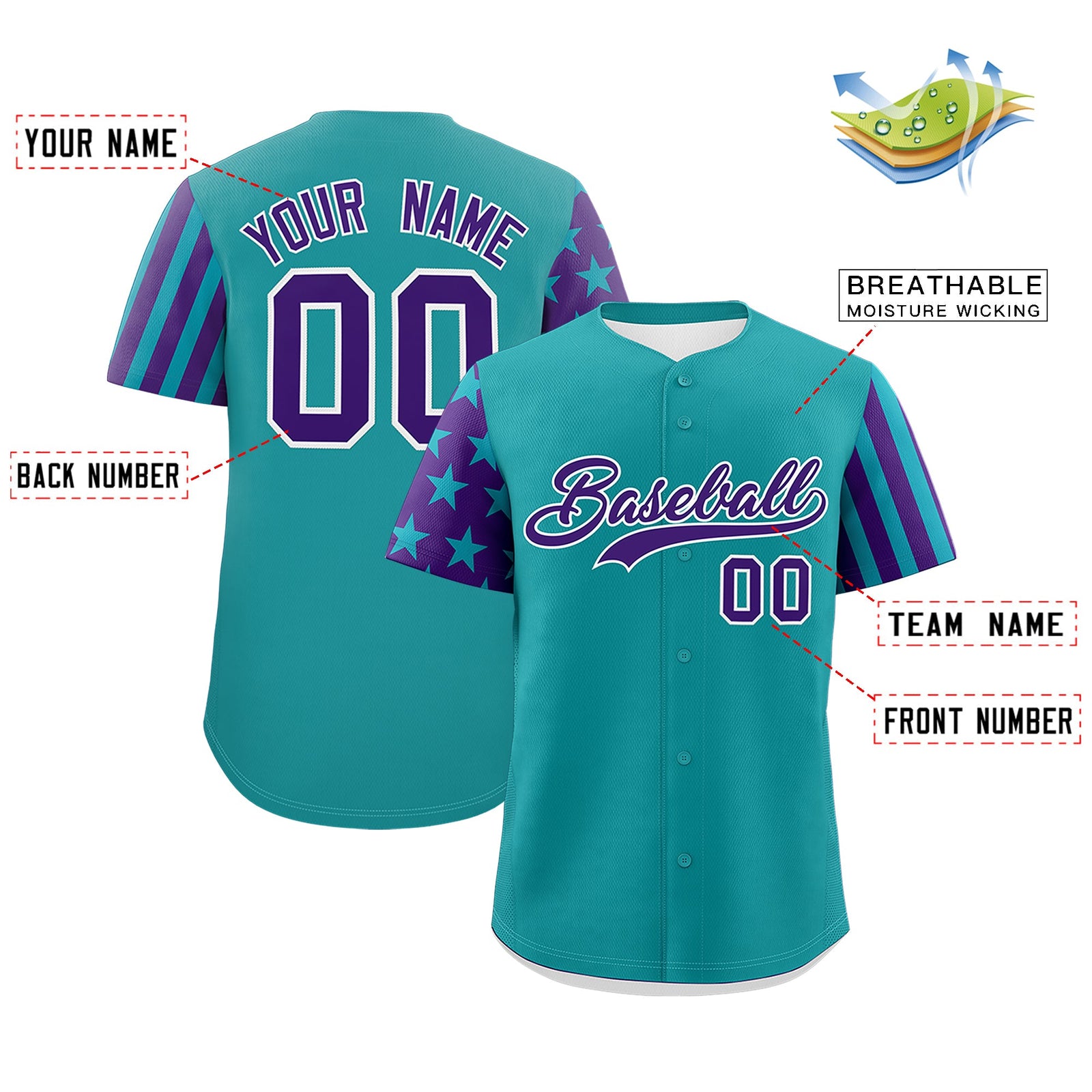 Custom Teal Purple American Flag Raglan Sleeves Baseball Jersey| KXKSHOP