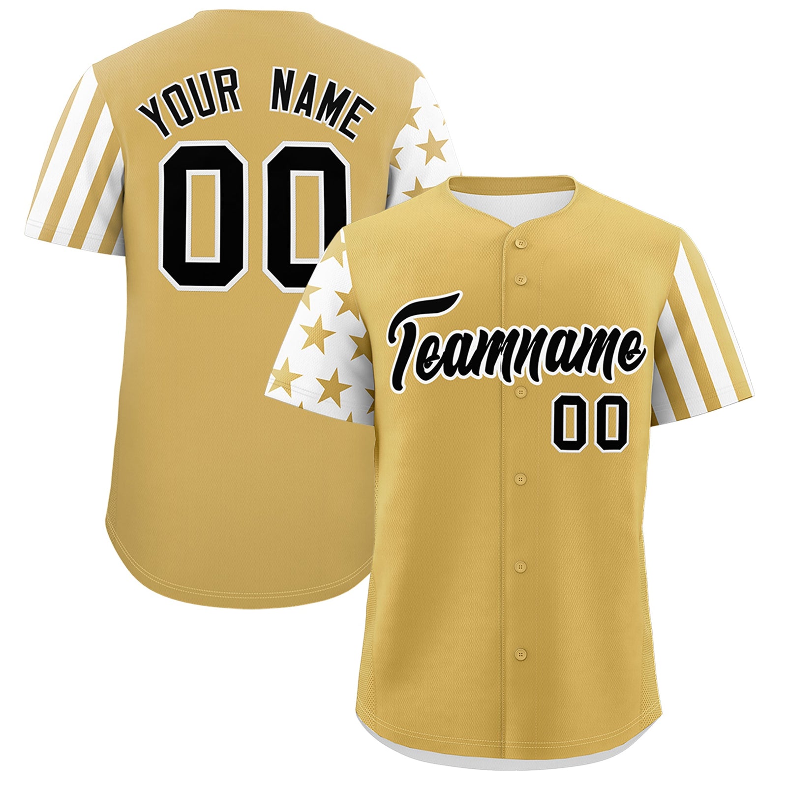 Custom Old Gold White American Flag Raglan Sleeves Baseball Jersey| KXKSHOP