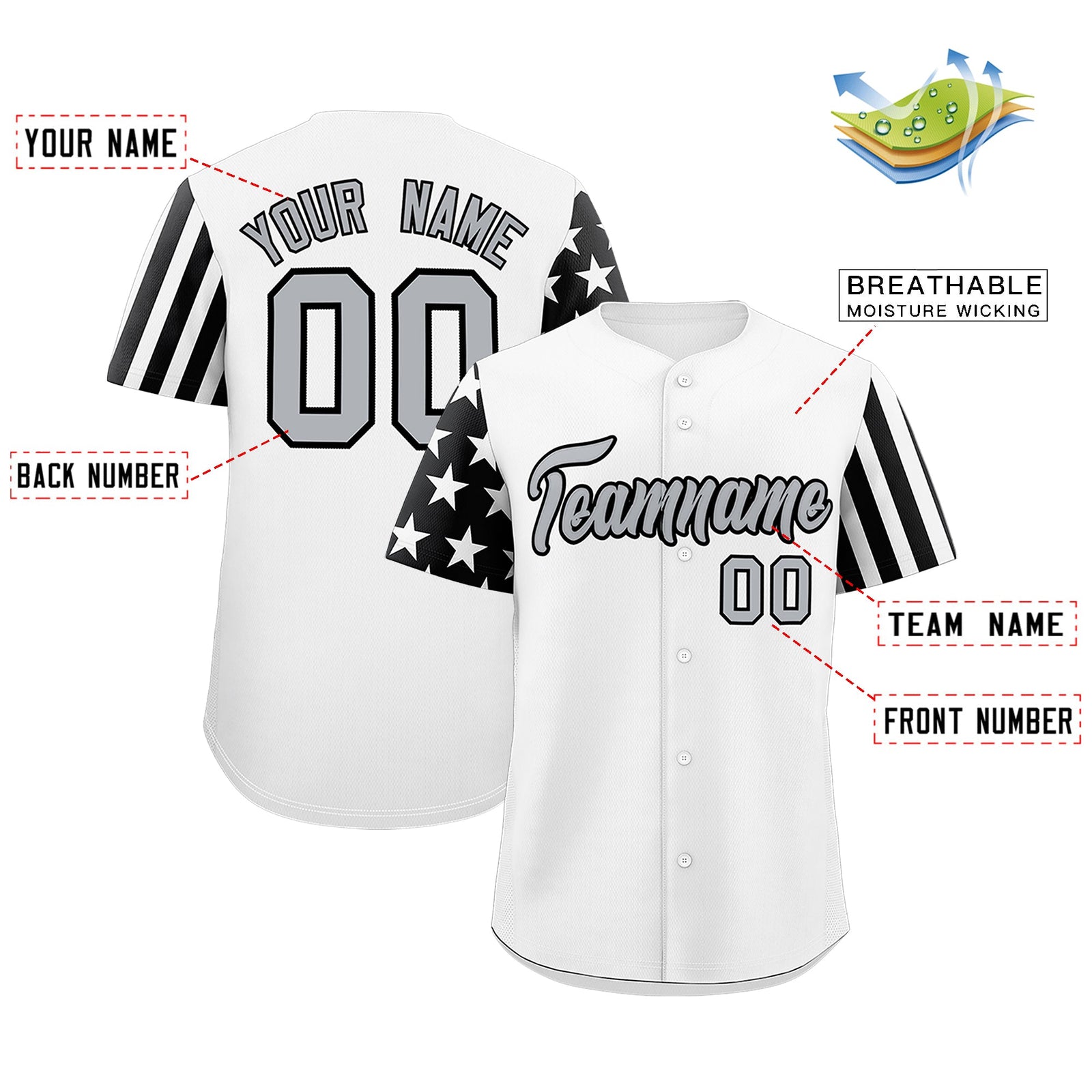 Custom White Black American Flag Raglan Sleeves Baseball Jersey| KXKSHOP