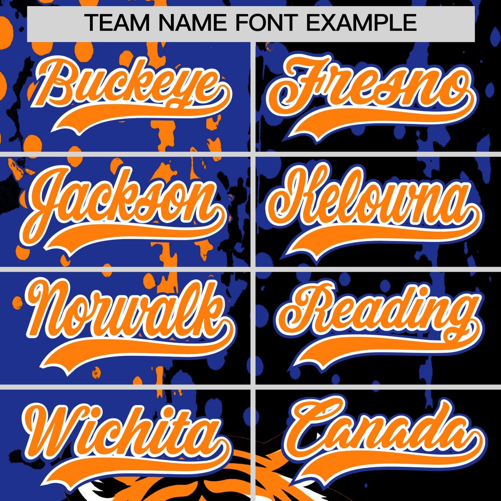 Custom Black Royal Blue Orange Full-Snap Graffiti Pattern Tiger Graffiti Jersey Baseball Jersey| KXKSHOP