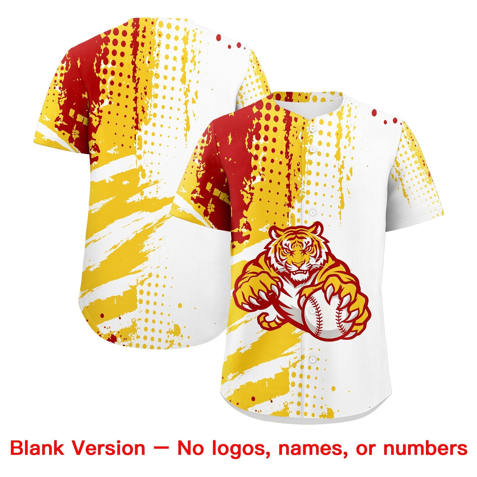 Custom White Gold Red Full-Snap Graffiti Pattern Tiger Graffiti Jersey Baseball Jersey| KXKSHOP