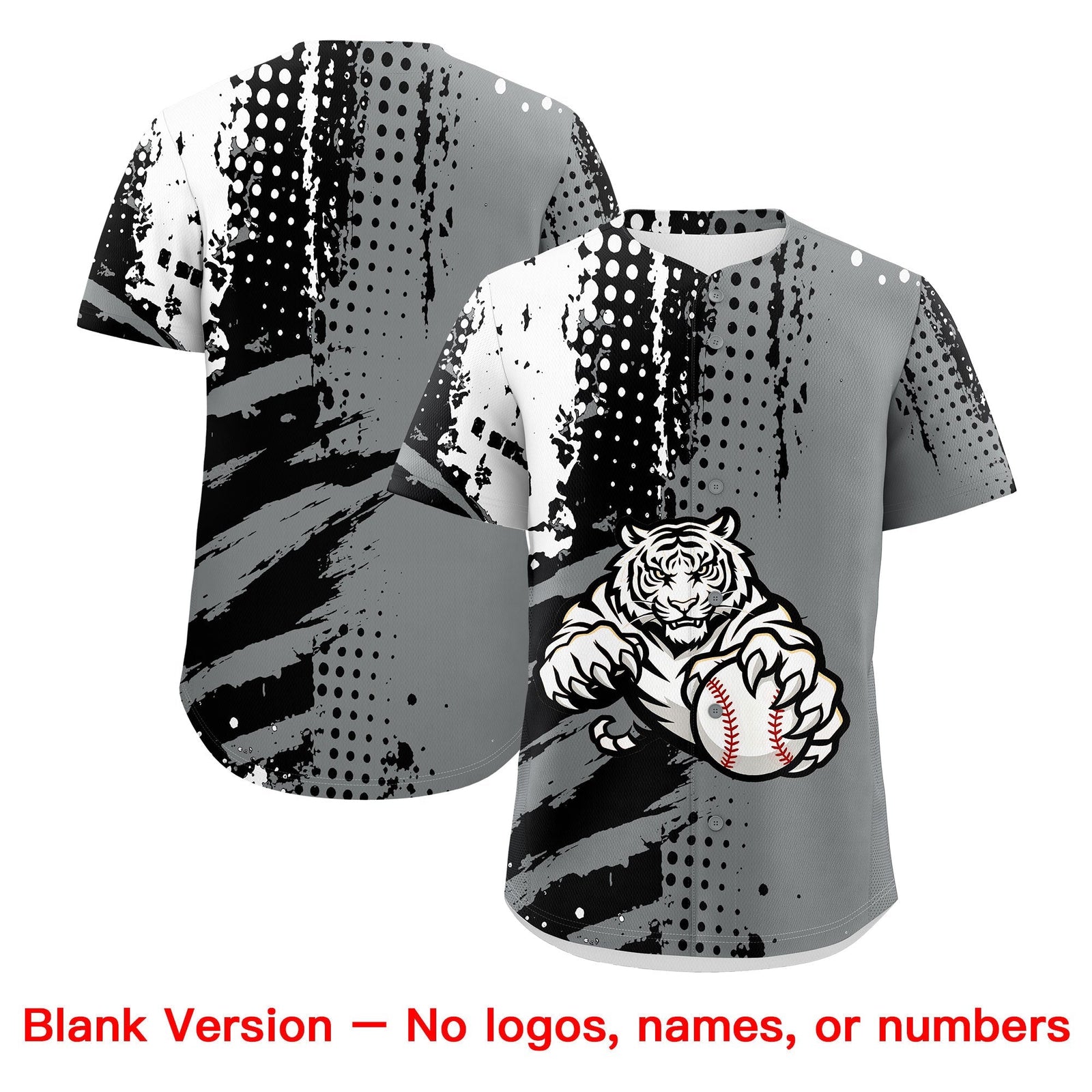 Custom Gray Black White Full-Snap Graffiti Pattern Tiger Graffiti Jersey Baseball Jersey| KXKSHOP