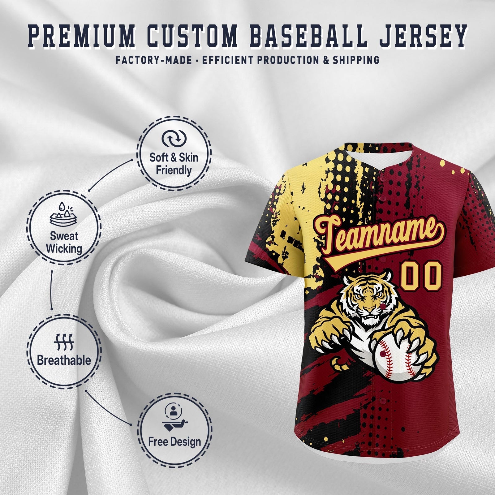 Custom Crimson Black Khaki Full-Snap Graffiti Pattern Tiger Graffiti Jersey Baseball Jersey| KXKSHOP