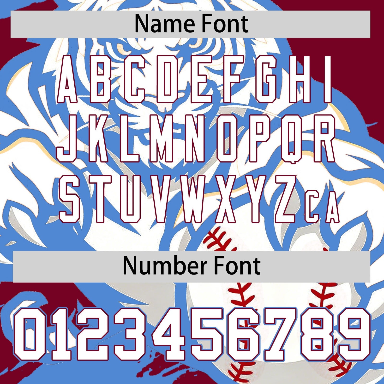 Custom Crimson Powder Blue White Full-Snap Graffiti Pattern Tiger Graffiti Jersey Baseball Jersey| KXKSHOP