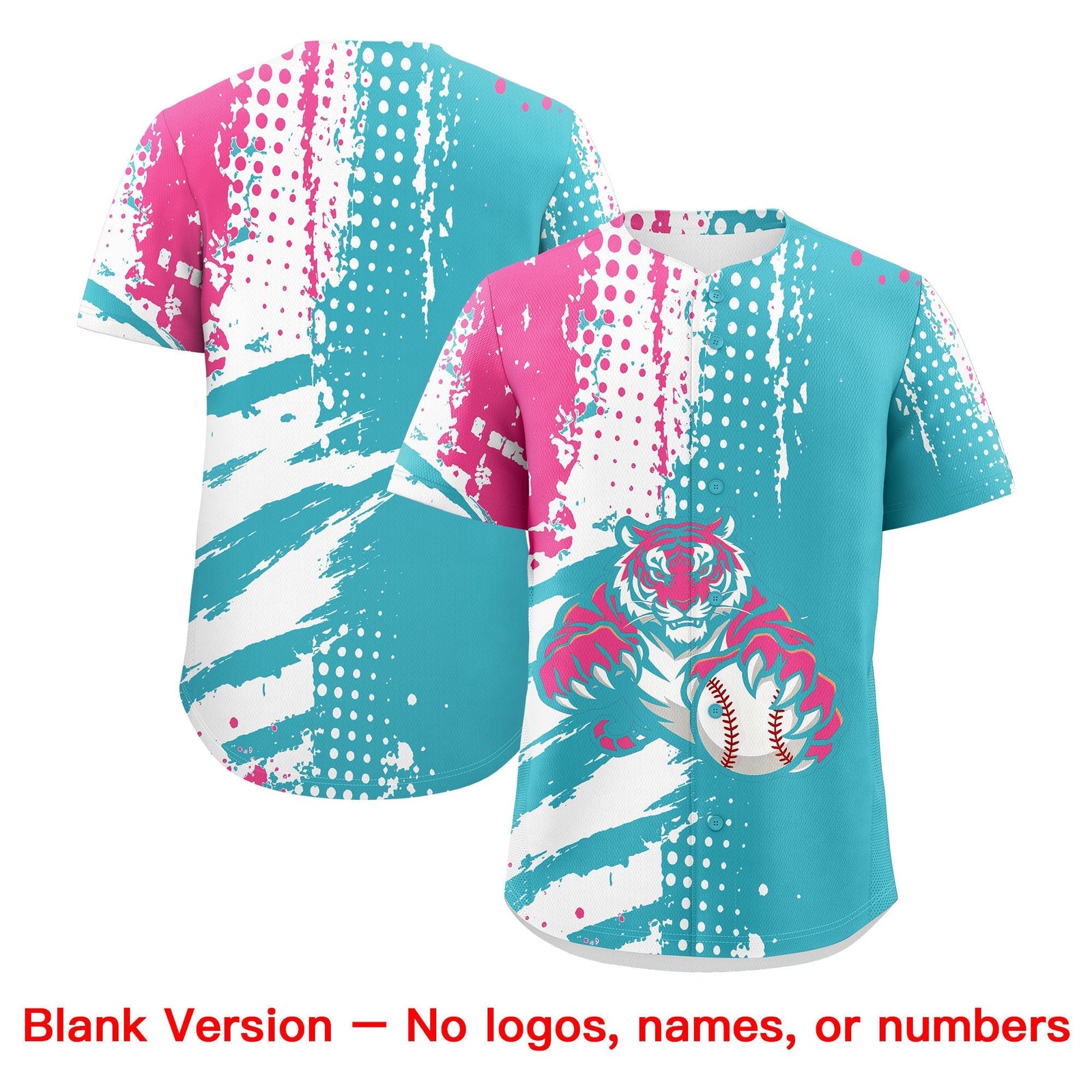 Custom Sky Blue White Pink Full-Snap Graffiti Pattern Tiger Graffiti Jersey Baseball Jersey| KXKSHOP