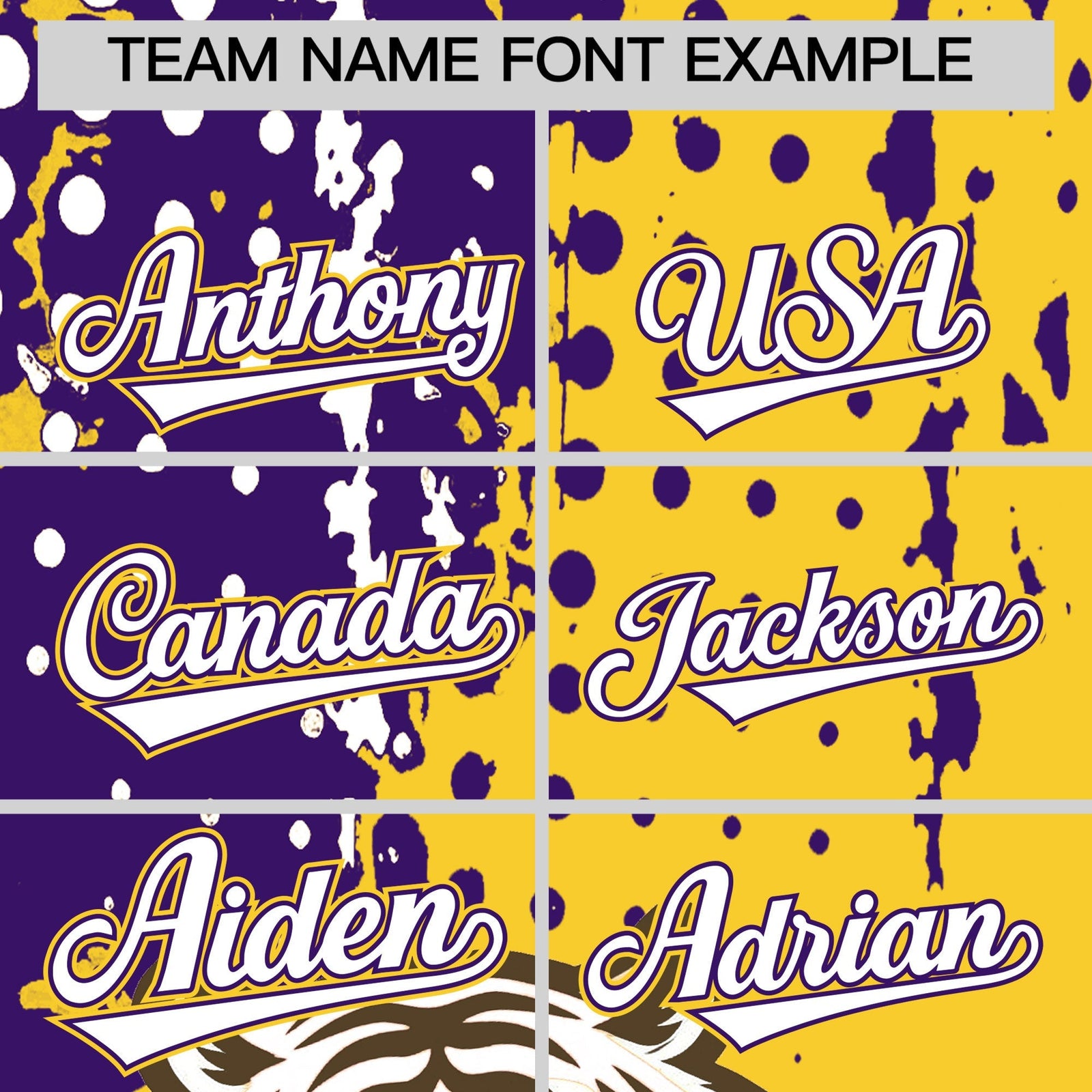 Custom Gold Purple White Full-Snap Graffiti Pattern Tiger Graffiti Jersey Baseball Jersey| KXKSHOP