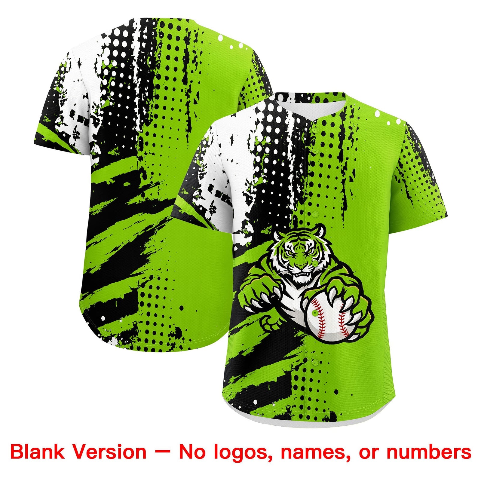 Custom Neon Green Black White Full-Snap Graffiti Pattern Tiger Graffiti Jersey Baseball Jersey| KXKSHOP