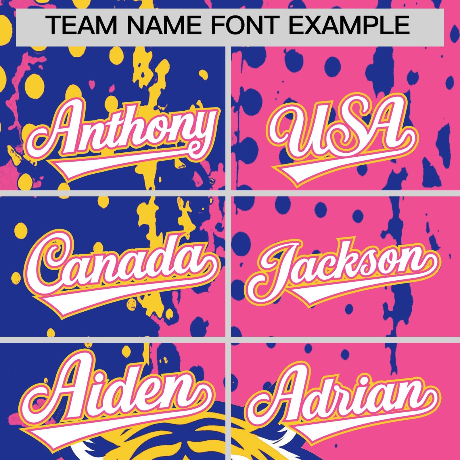 Custom Pink Royal Blue Gold Full-Snap Graffiti Pattern Tiger Graffiti Jersey Baseball Jersey| KXKSHOP
