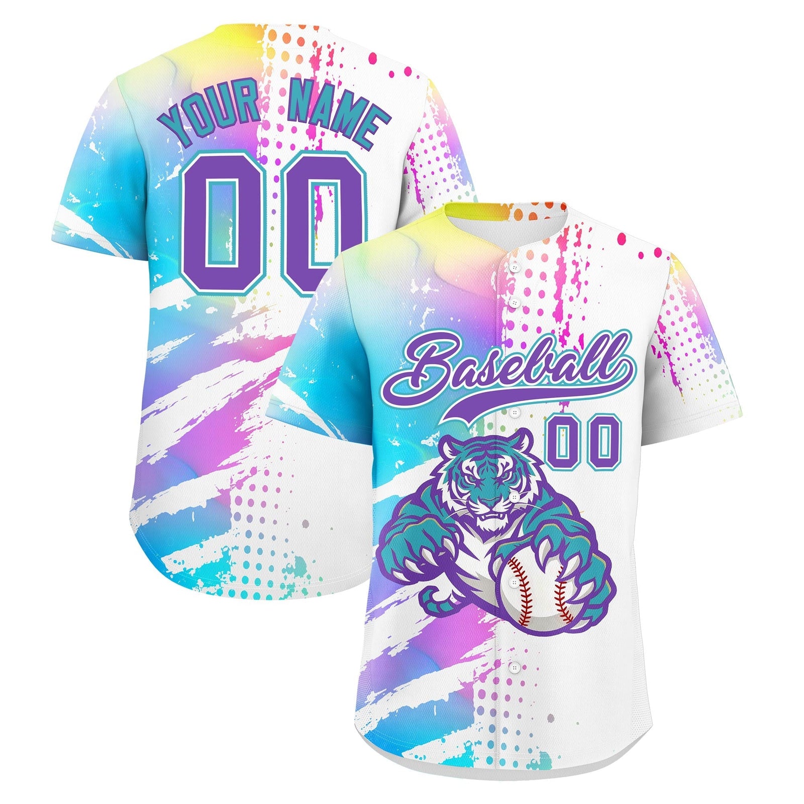 Custom White Sky Blue Full-Snap Graffiti Pattern Tiger Graffiti Jersey Baseball Jersey| KXKSHOP