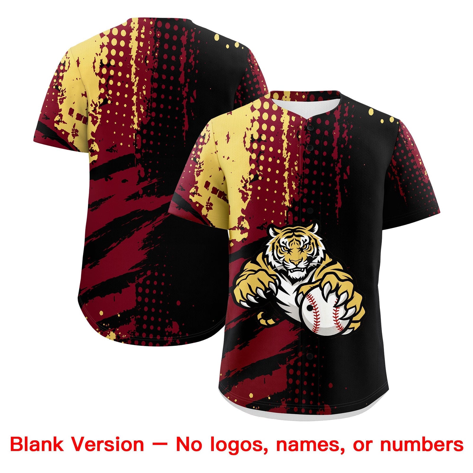 Custom Black Crimson Khaki Full-Snap Graffiti Pattern Tiger Graffiti Jersey Baseball Jersey| KXKSHOP