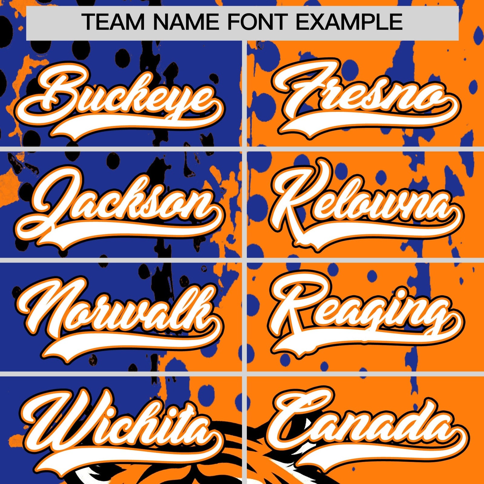 Custom Orange Royal Blue Black Full-Snap Graffiti Pattern Tiger Graffiti Jersey Baseball Jersey| KXKSHOP