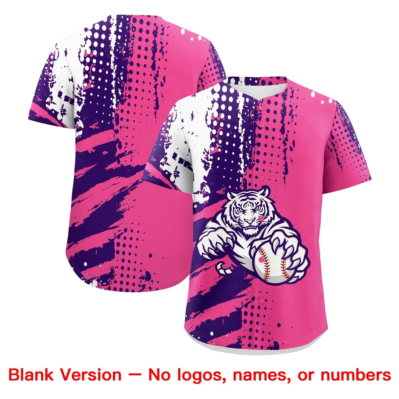 Custom Pink Purple White Full-Snap Graffiti Pattern Tiger Graffiti Jersey Baseball Jersey| KXKSHOP