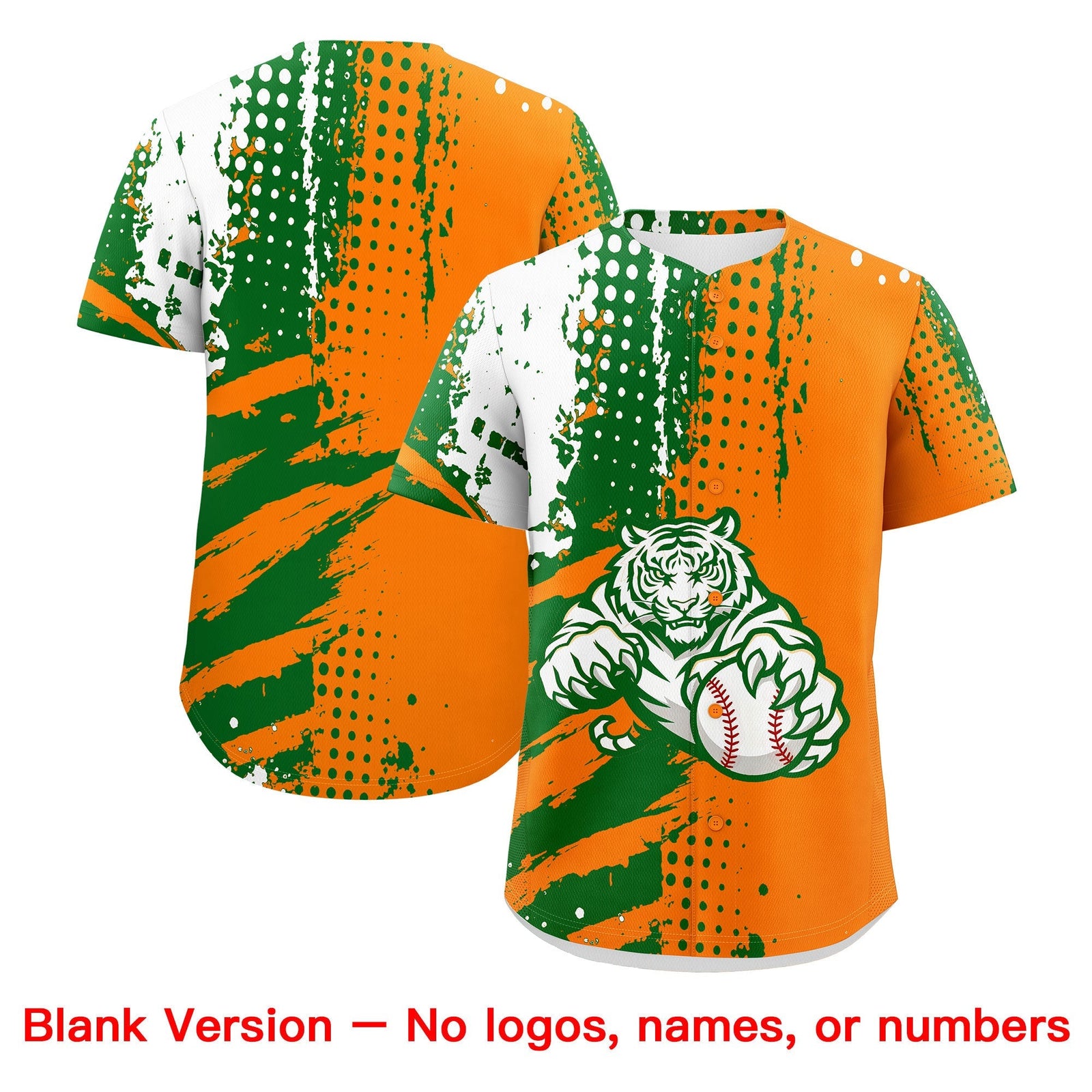 Custom Orange Kelly Green White Full-Snap Graffiti Pattern Tiger Graffiti Jersey Baseball Jersey| KXKSHOP