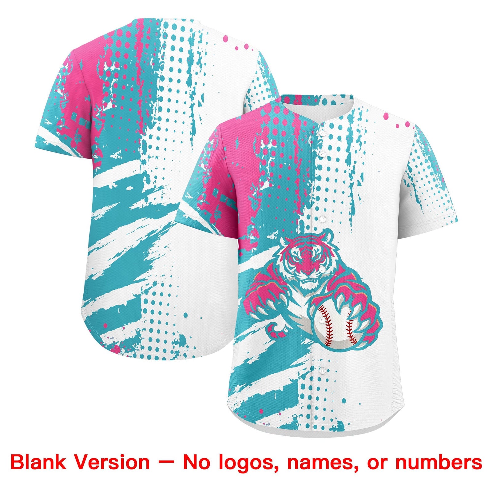 Custom White Aqua Pink Full-Snap Graffiti Pattern Tiger Graffiti Jersey Baseball Jersey| KXKSHOP