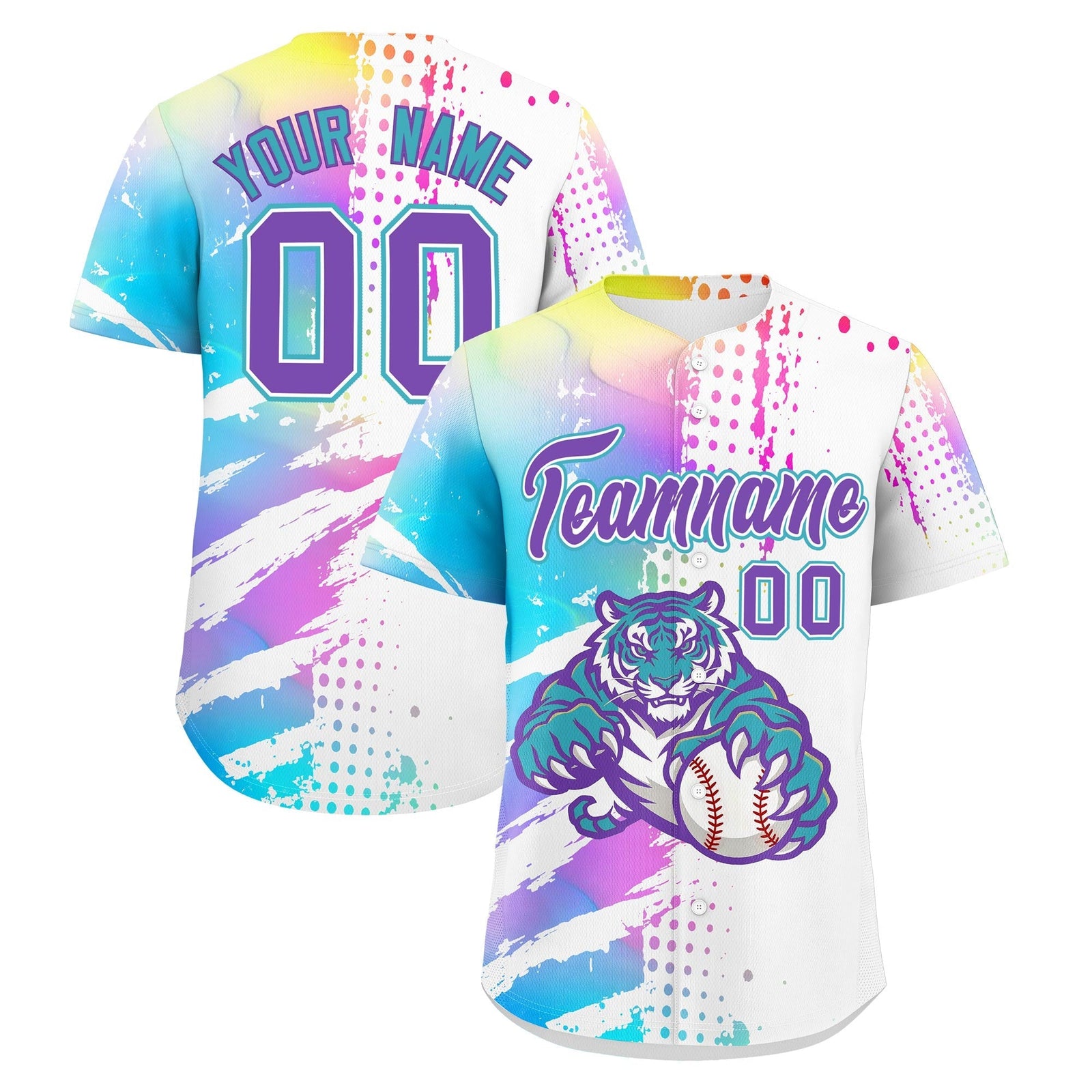 Custom White Sky Blue Full-Snap Graffiti Pattern Tiger Graffiti Jersey Baseball Jersey| KXKSHOP