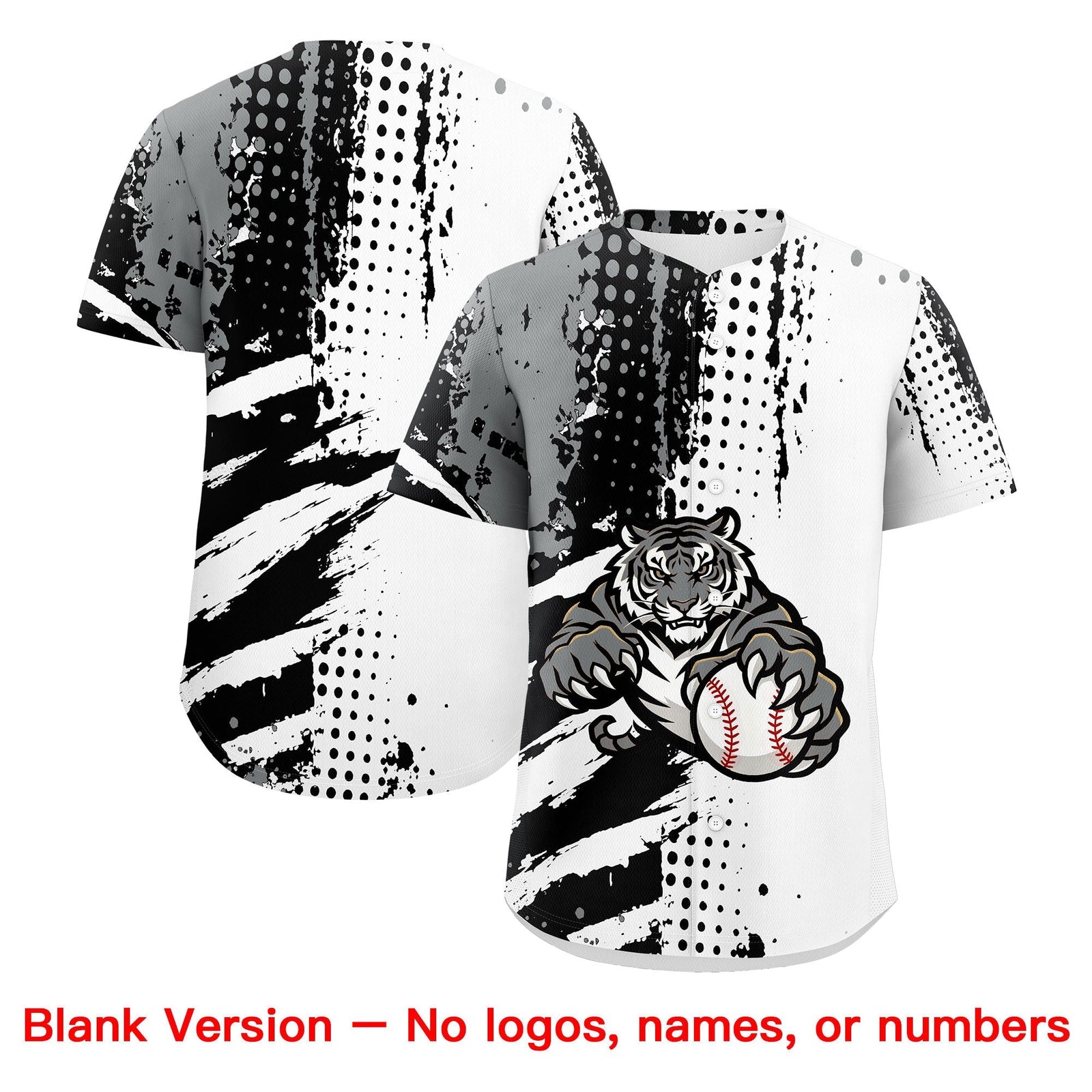 Custom White Black Gray Full-Snap Graffiti Pattern Tiger Graffiti Jersey Baseball Jersey| KXKSHOP