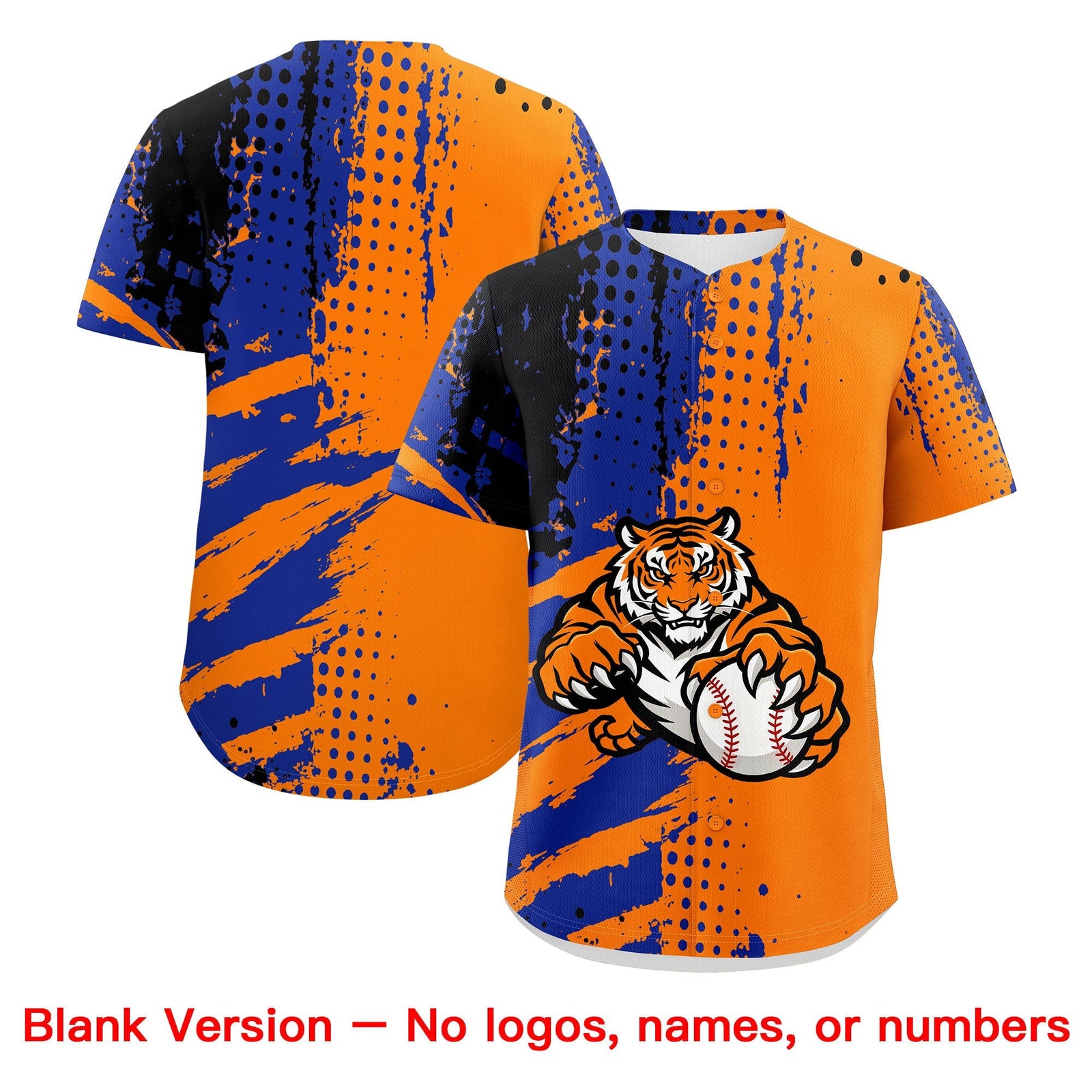 Custom Orange Royal Blue Black Full-Snap Graffiti Pattern Tiger Graffiti Jersey Baseball Jersey| KXKSHOP