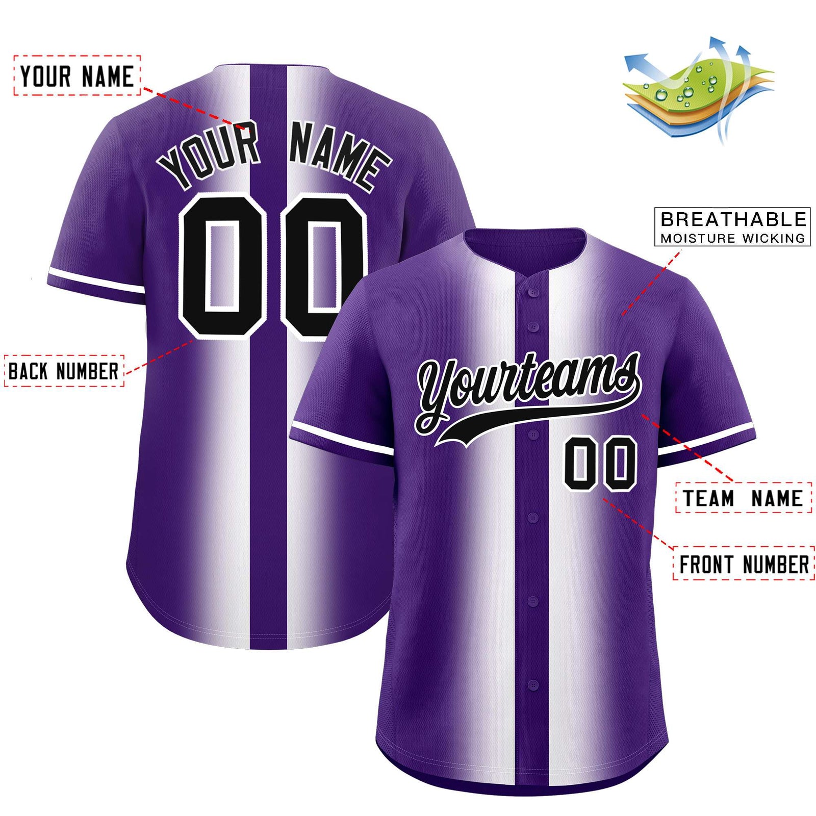 Custom Purple White Lapel Gradient Fashion Authentic Baseball Jersey