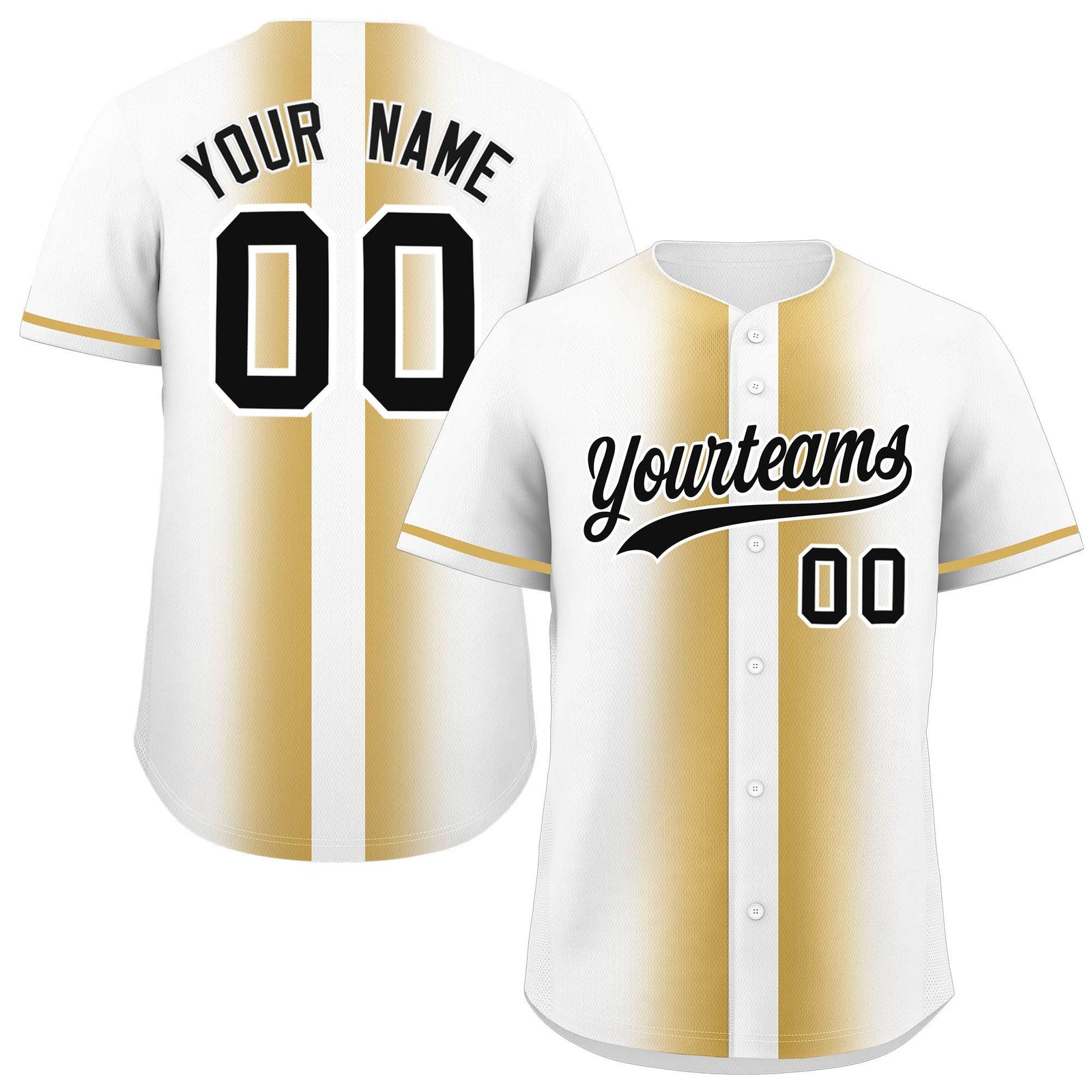 Custom White Old Gold Lapel Gradient Fashion Authentic Baseball Jersey