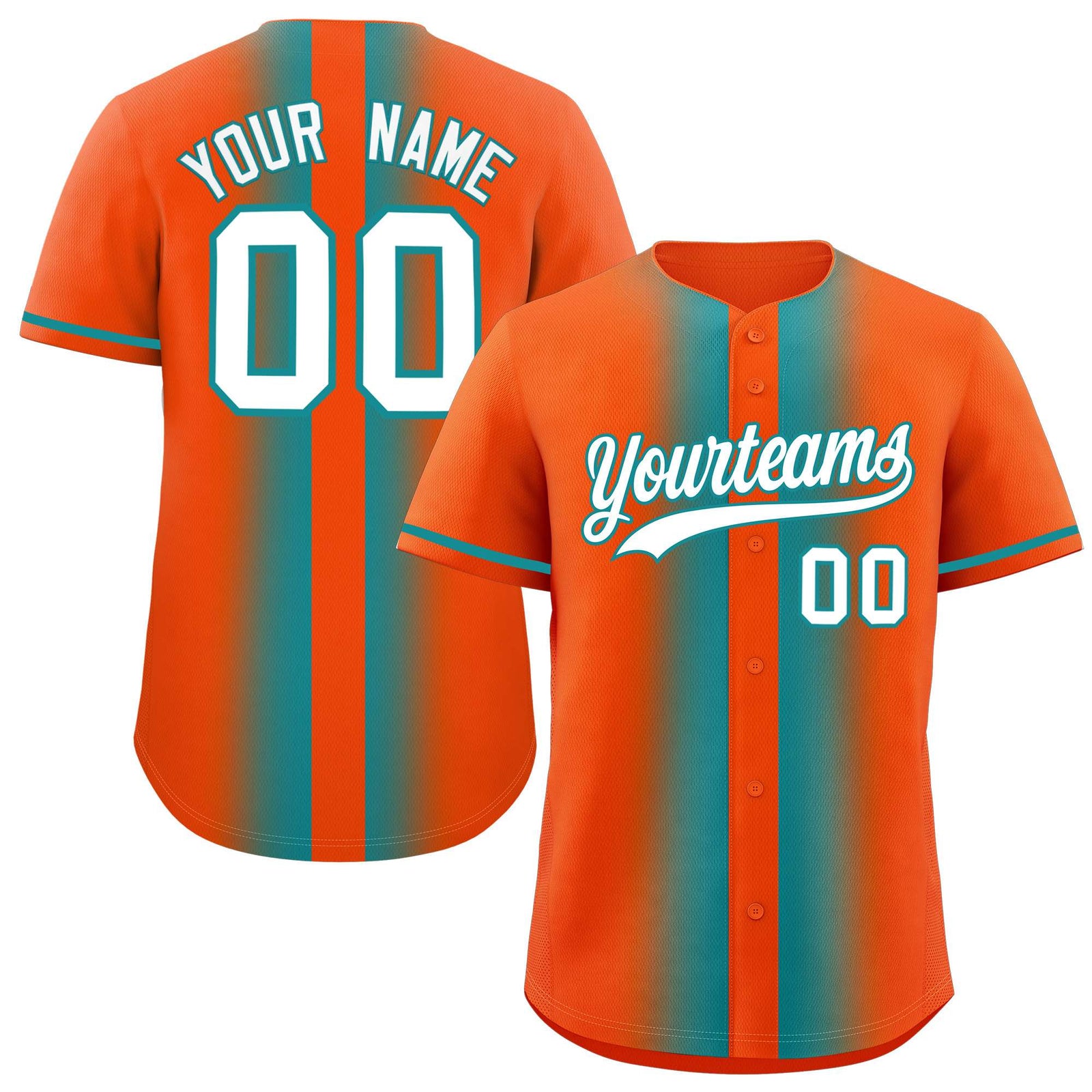 Custom Orange Aqua Lapel Gradient Fashion Authentic Baseball Jersey