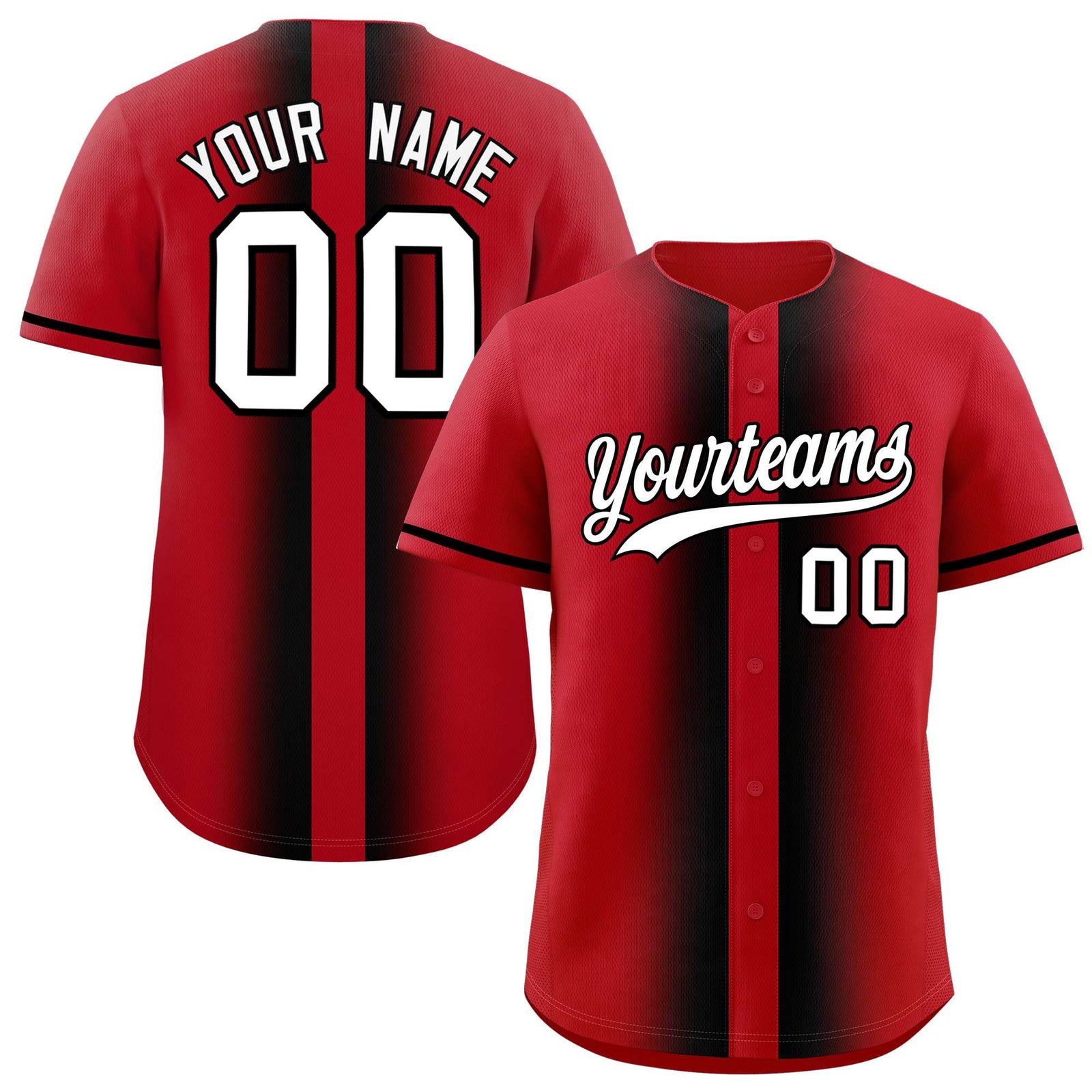 Custom Red Black Lapel Gradient Fashion Authentic Baseball Jersey
