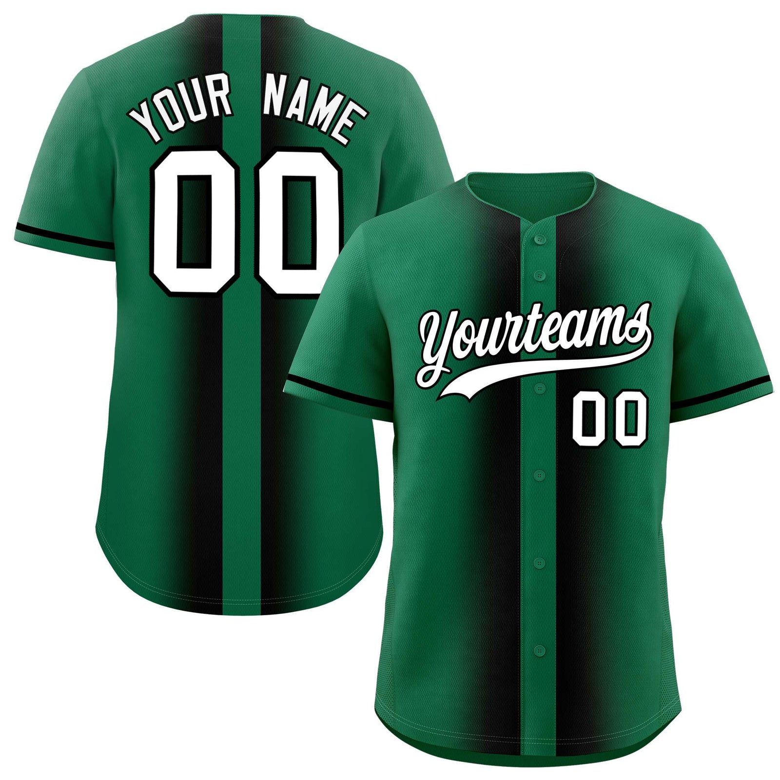 Custom Kelly Green Black Lapel Gradient Fashion Authentic Baseball Jersey