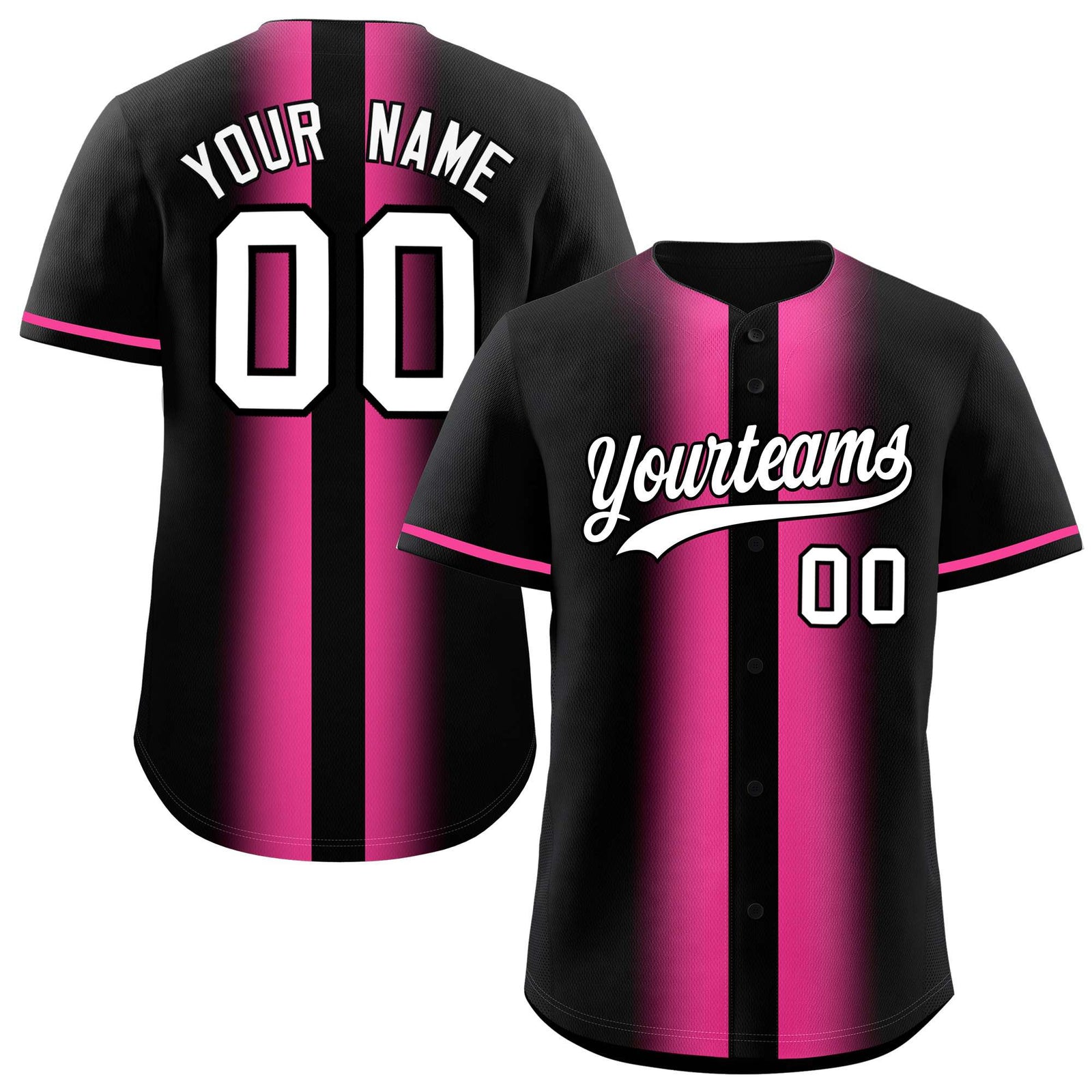 Custom Black Pink Lapel Gradient Fashion Authentic Baseball Jersey