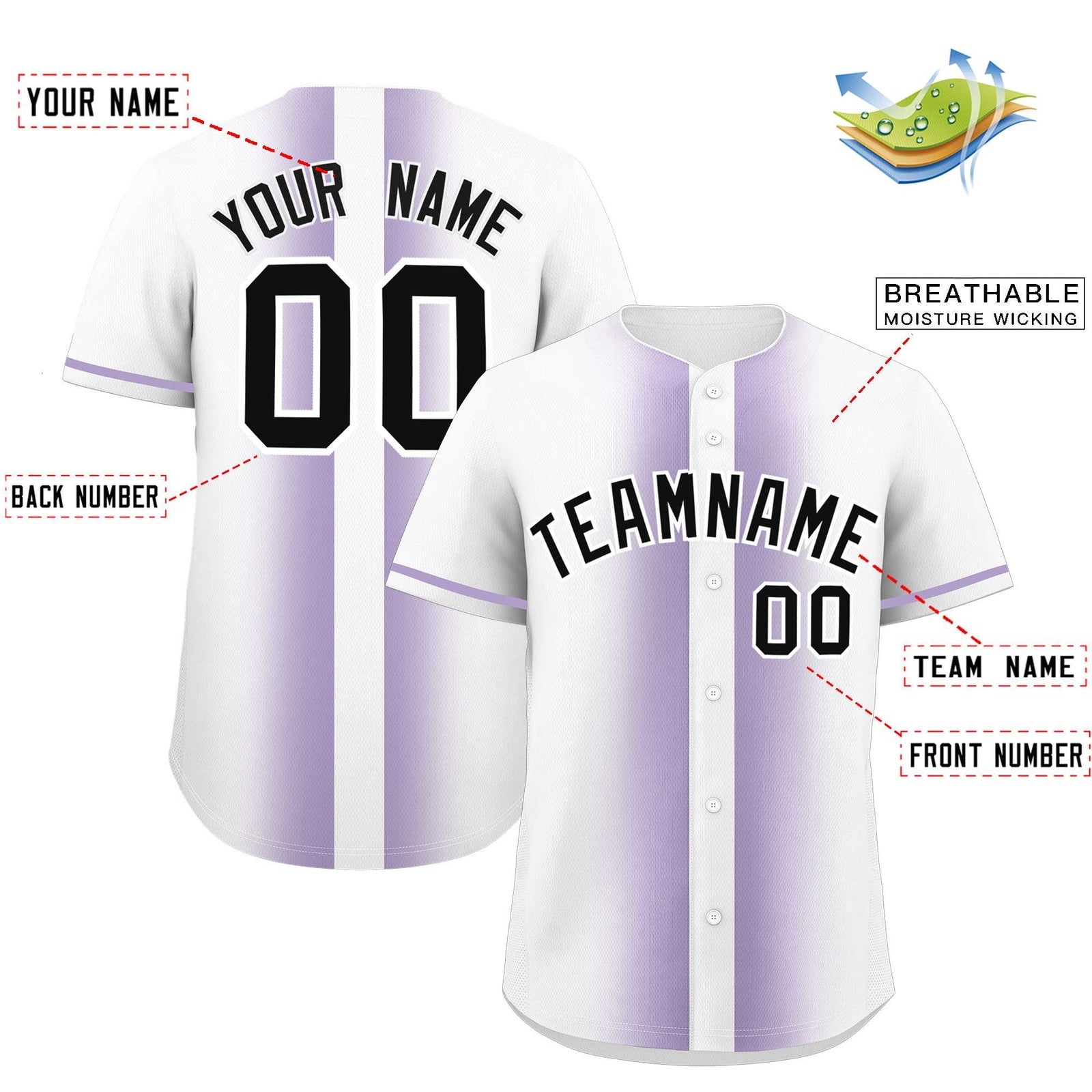 Custom White Light Purple Lapel Gradient Fashion Authentic Baseball Jersey