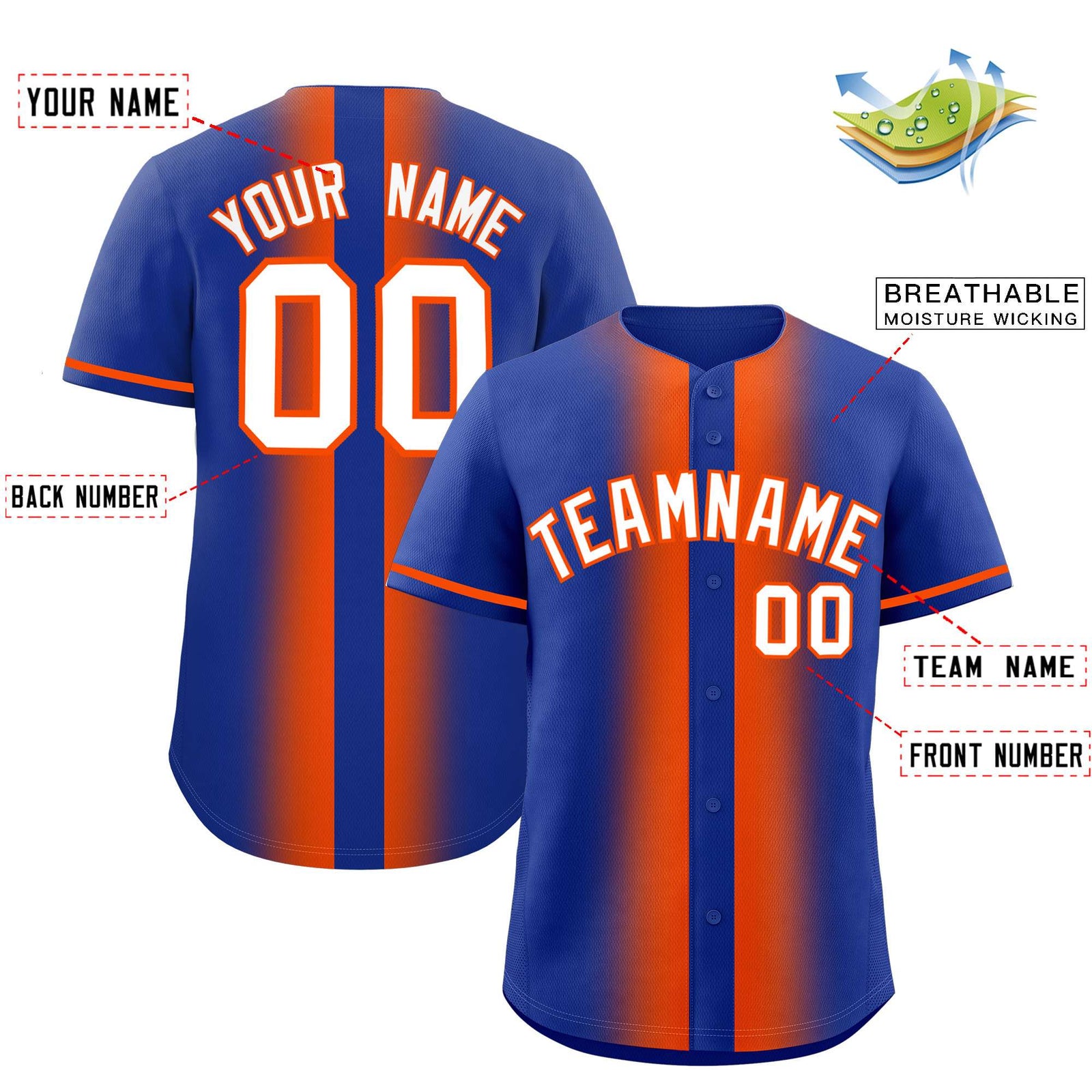 Custom Royal Orange Lapel Gradient Fashion Authentic Baseball Jersey