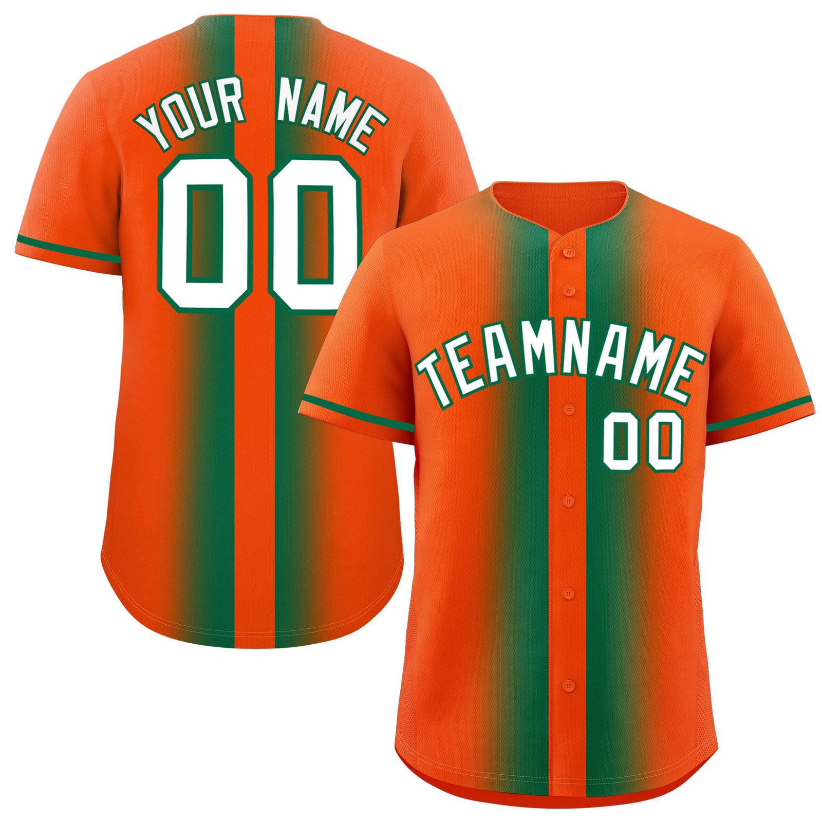 Custom Orange Kelly Green Lapel Gradient Fashion Authentic Baseball Jersey