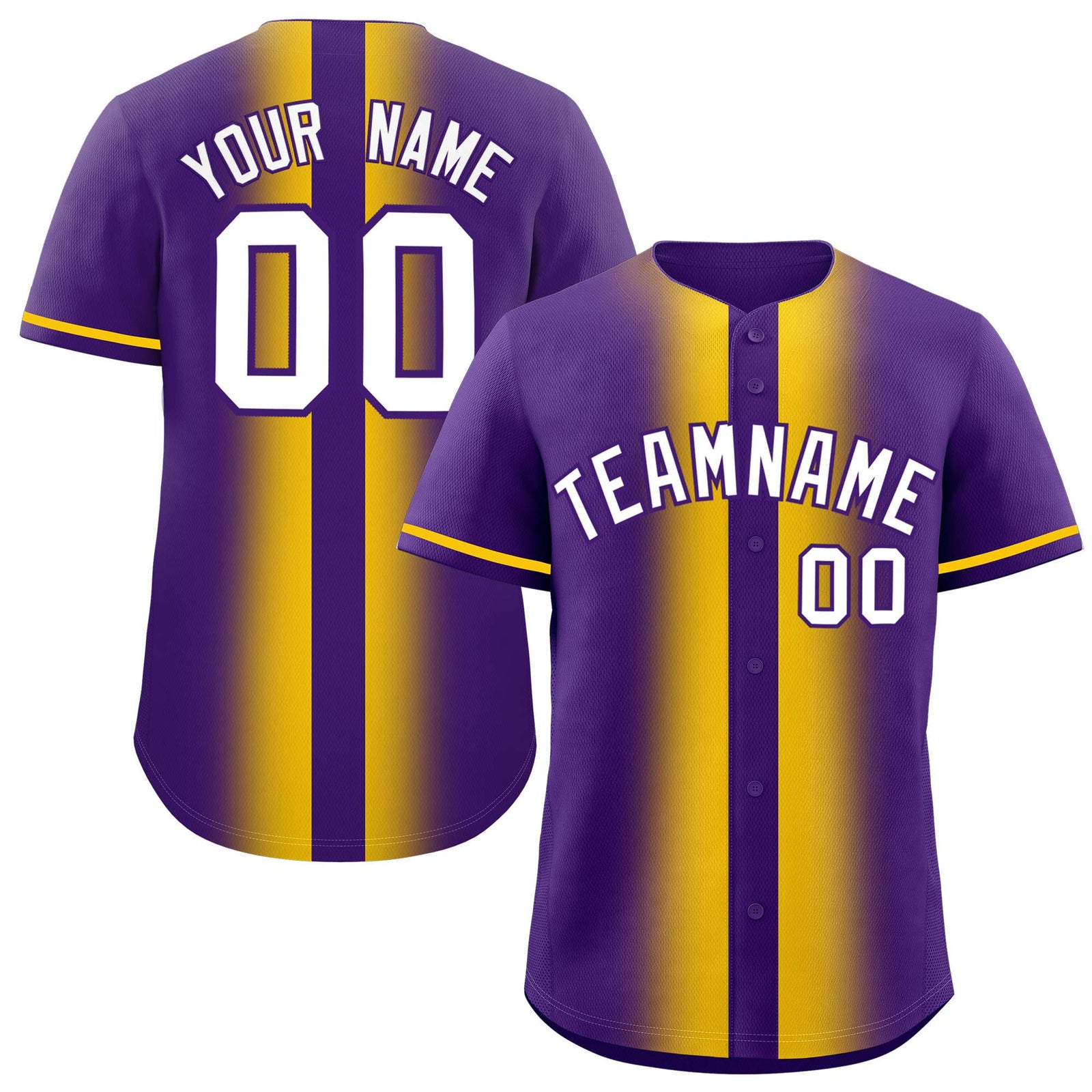 Custom Purple Gold Lapel Gradient Fashion Authentic Baseball Jersey