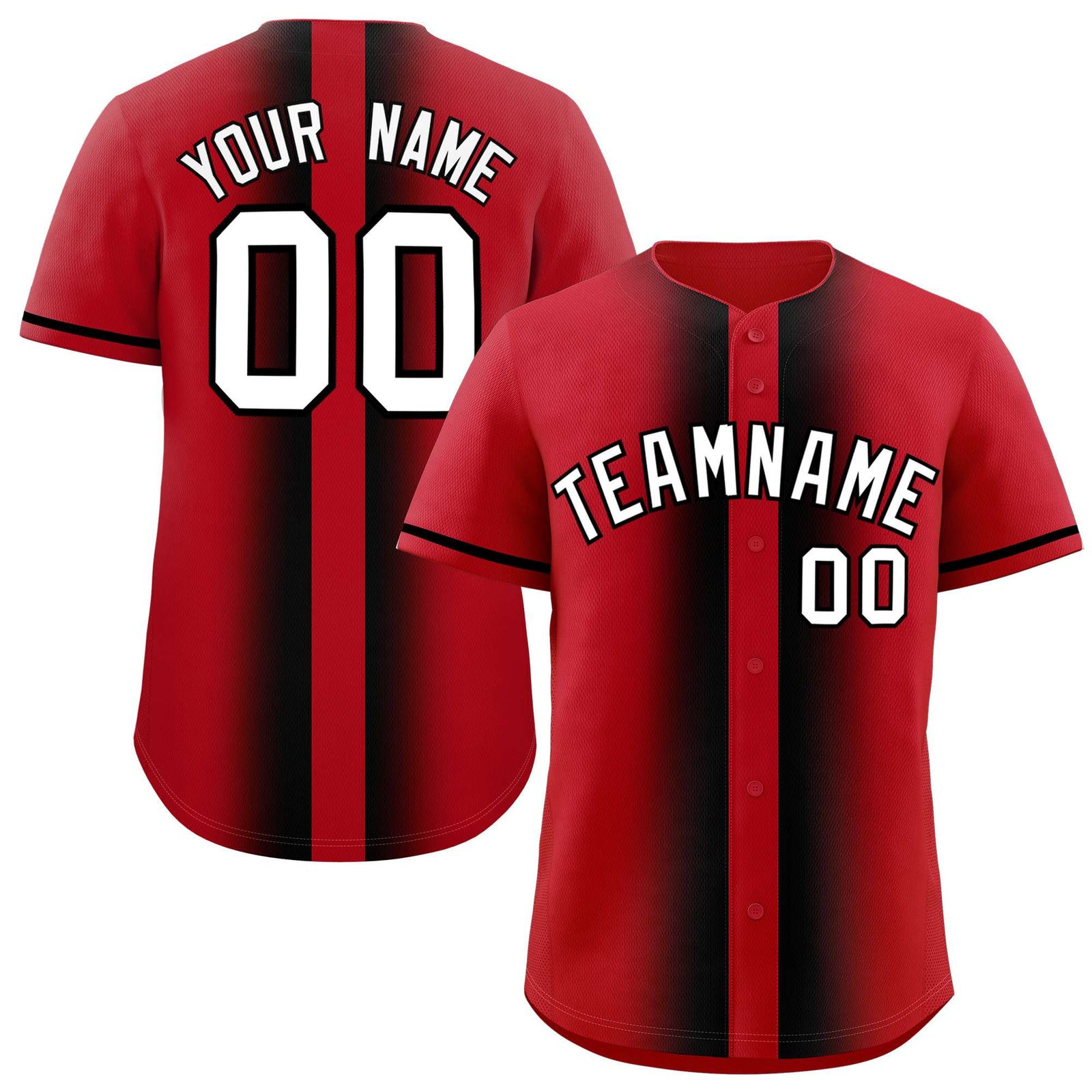Custom Red Black Lapel Gradient Fashion Authentic Baseball Jersey