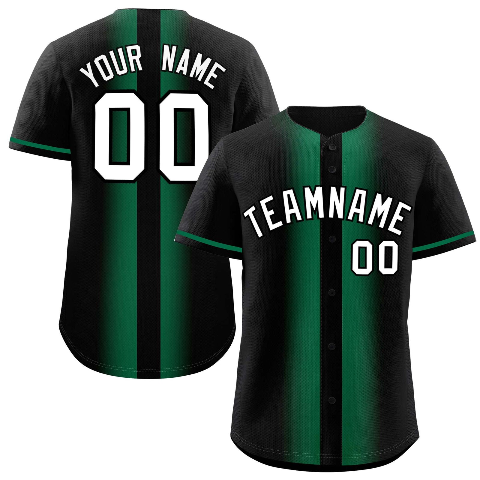 Custom Black Kelly Green Lapel Gradient Fashion Authentic Baseball Jersey
