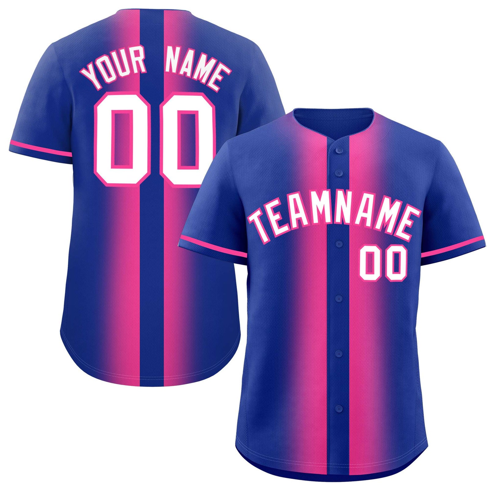 Custom Royal Pink Lapel Gradient Fashion Authentic Baseball Jersey