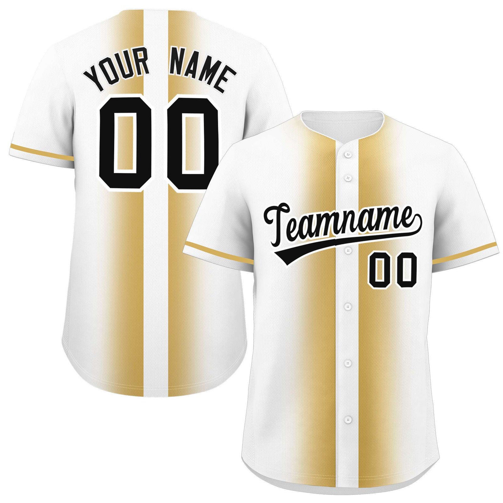 Custom White Old Gold Lapel Gradient Fashion Authentic Baseball Jersey