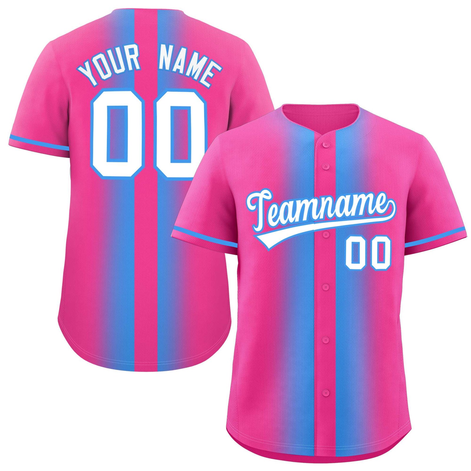 Custom Pink Powder Blue Lapel Gradient Fashion Authentic Baseball Jersey
