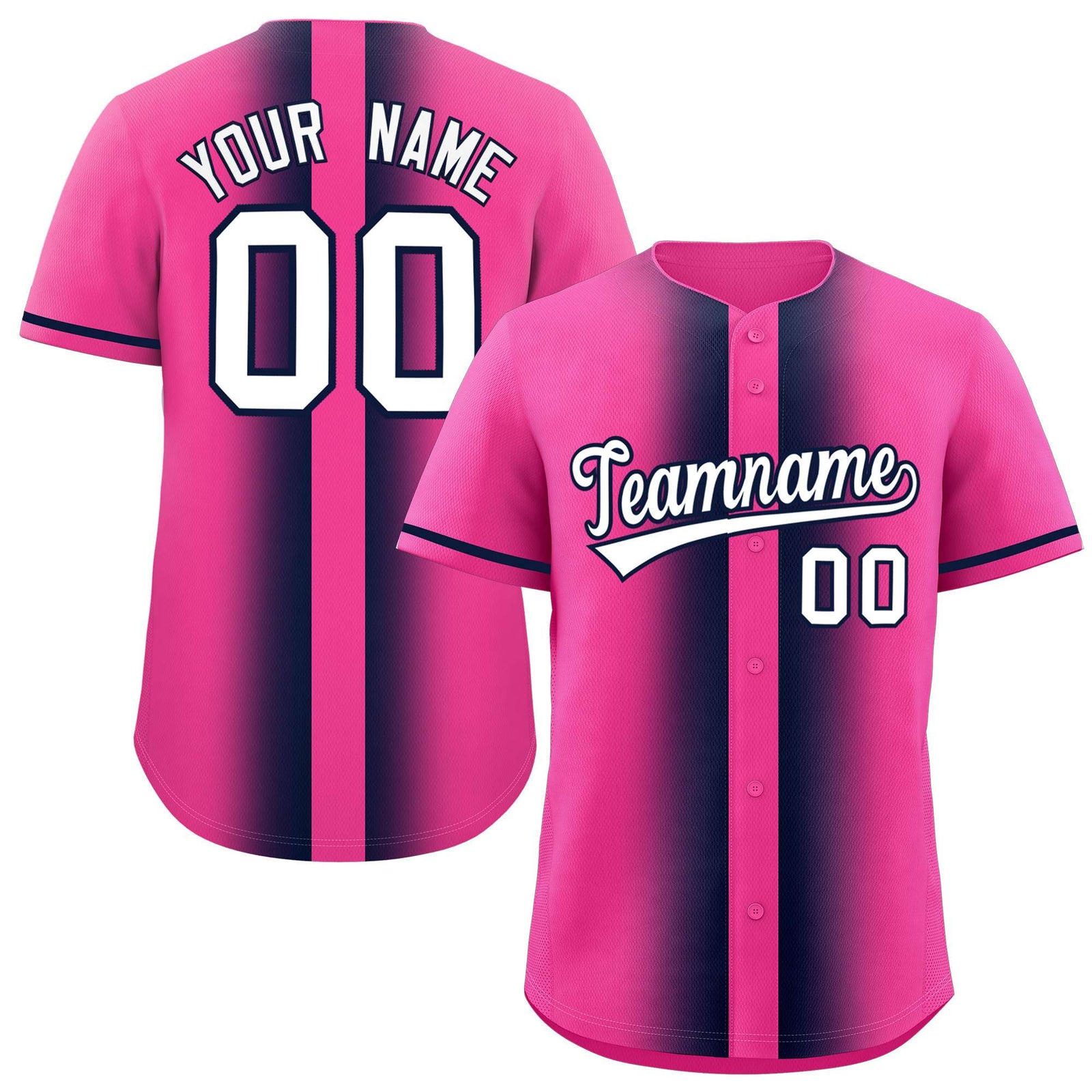 Custom Pink Navy Lapel Gradient Fashion Authentic Baseball Jersey