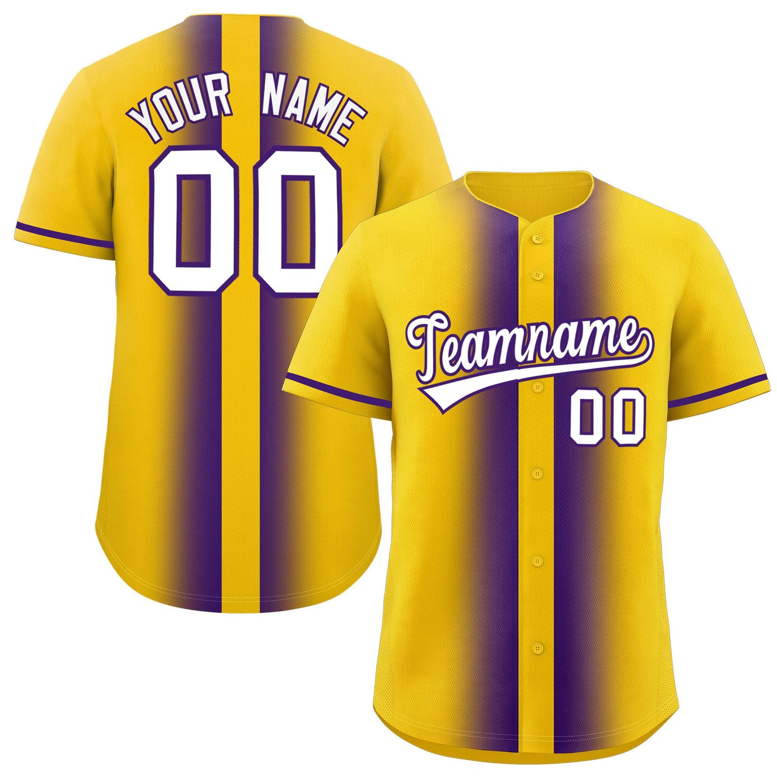Custom Gold Purple Lapel Gradient Fashion Authentic Baseball Jersey