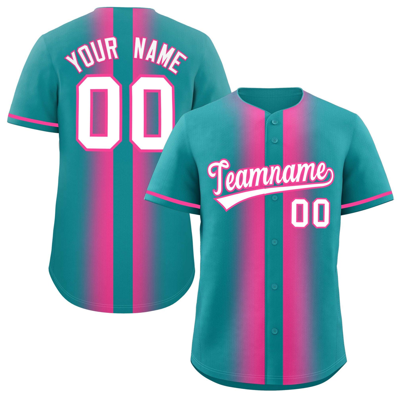 Custom Aqua Pink Lapel Gradient Fashion Authentic Baseball Jersey