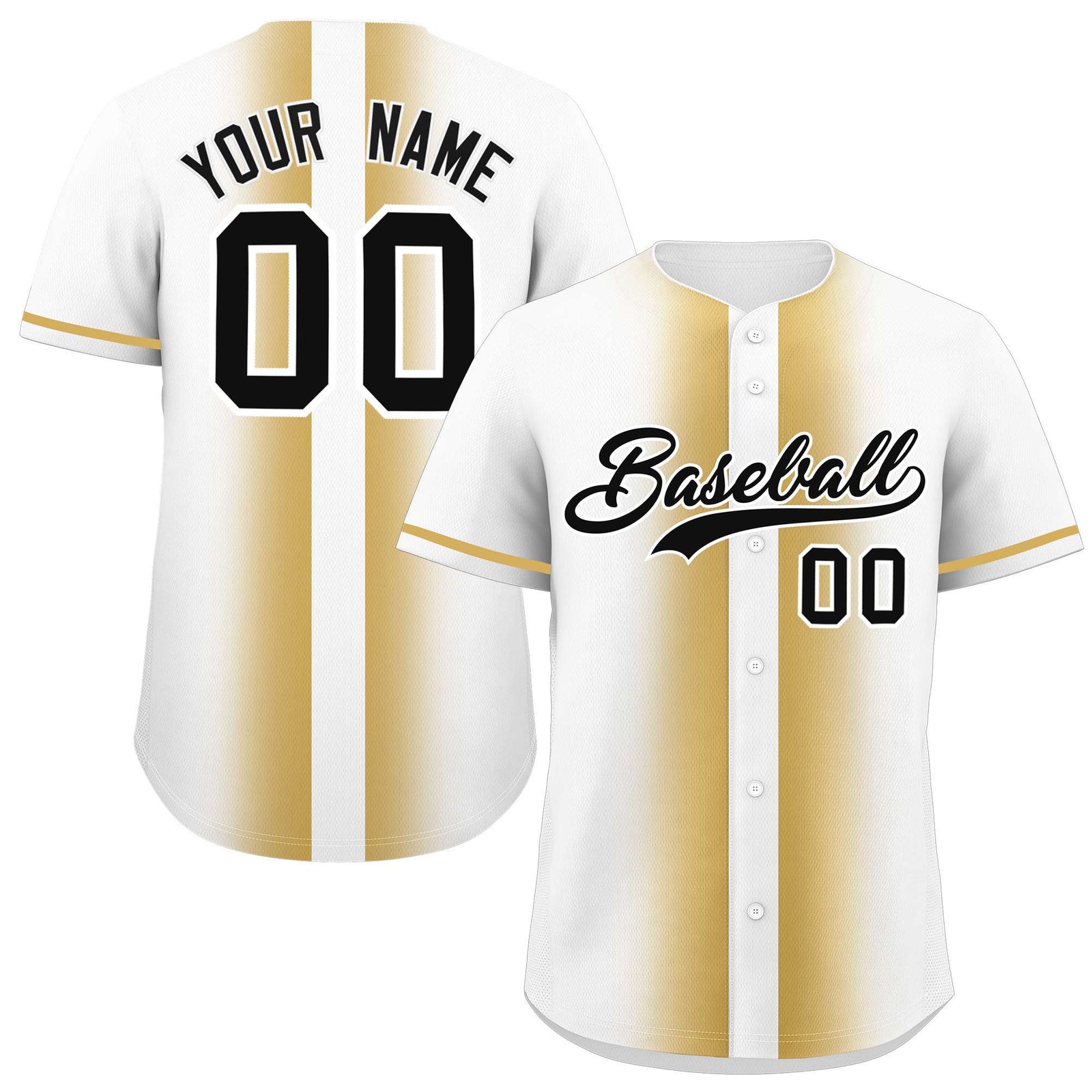 Custom White Old Gold Lapel Gradient Fashion Authentic Baseball Jersey