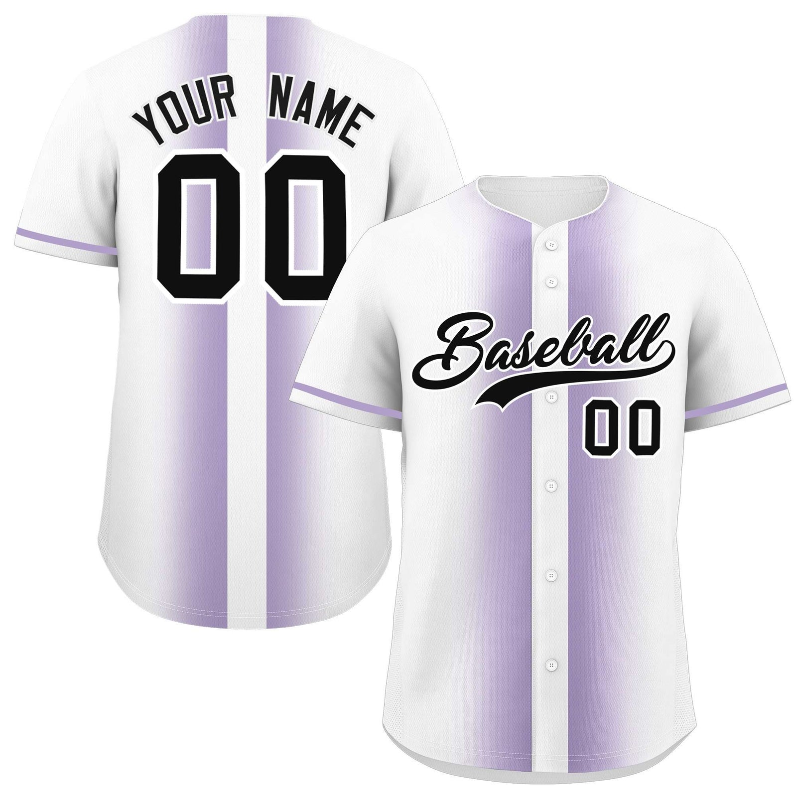 Custom White Light Purple Lapel Gradient Fashion Authentic Baseball Jersey
