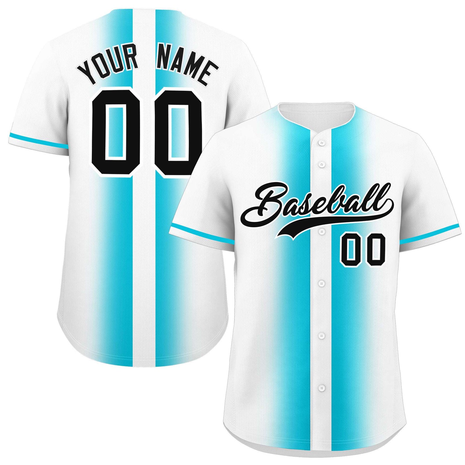 Custom White Sky Blue Lapel Gradient Fashion Authentic Baseball Jersey