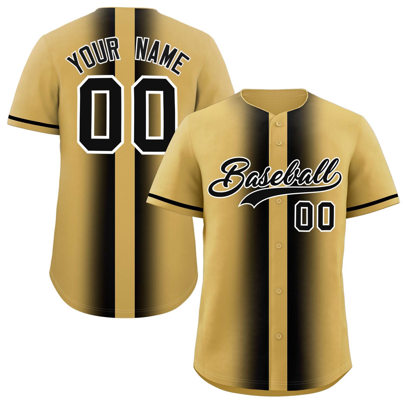 Custom Old Gold Black Lapel Gradient Fashion Authentic Baseball Jersey